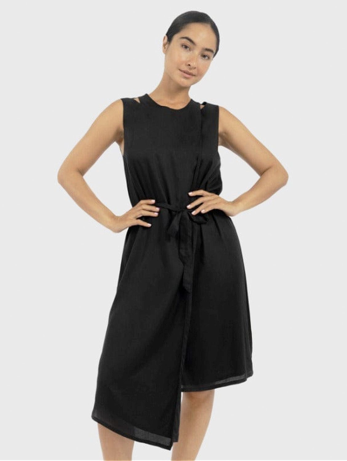 Funchal TENCEL™ Modal Asymmetric Wrap Dress for Women - Soft Stretchy Black Wrap Dress | Perfect for Date Night, Office Wear & Special Occasions