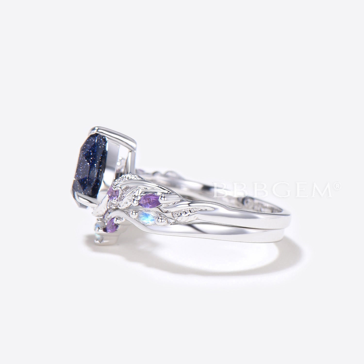 Blue Sandstone Pear Shaped Engagement Ring with Leaf Branch Design - Perfect for Weddings, Proposals & Anniversary Gifts