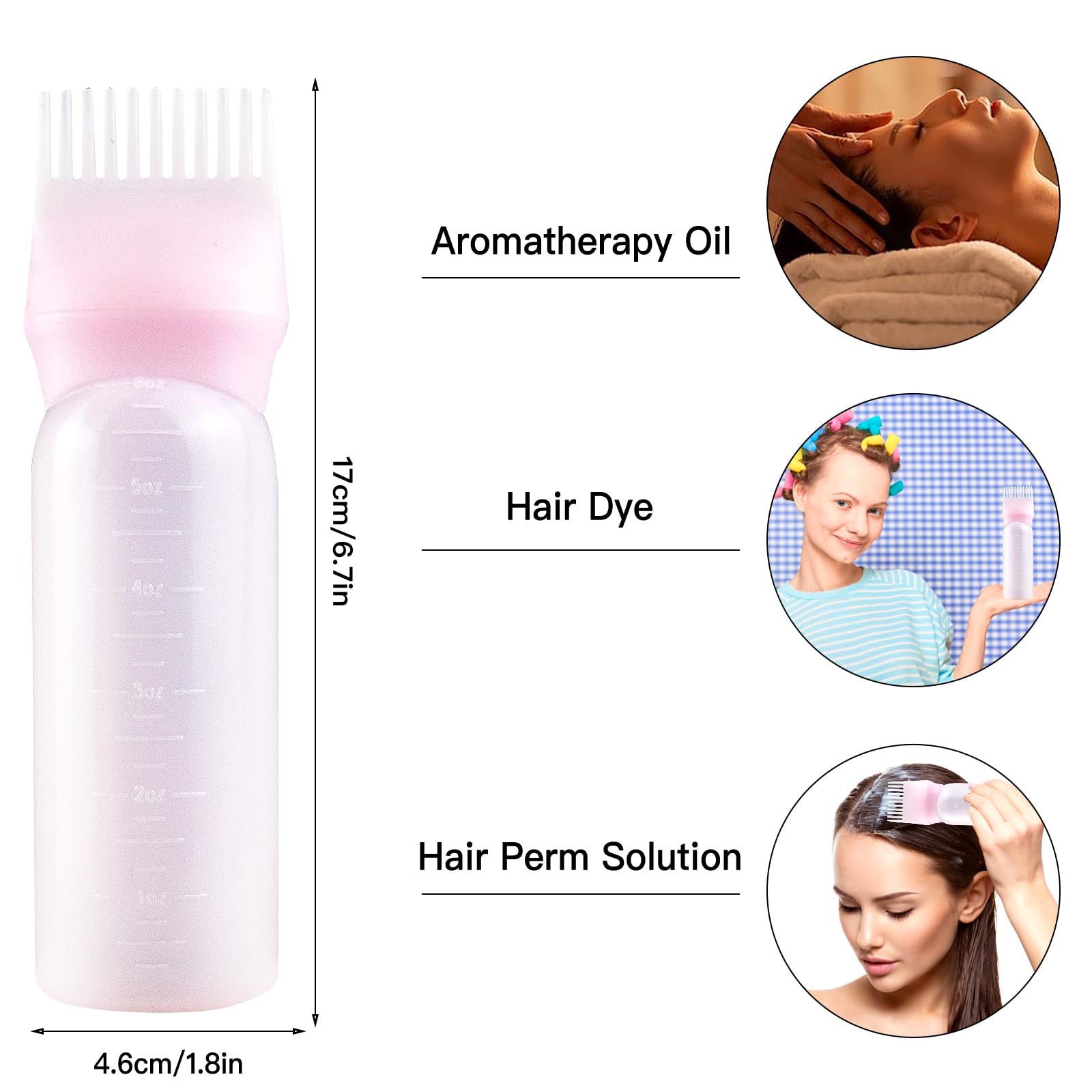 6oz Root Comb Applicator Bottle for Hair Oil & Dye - 2 Pack Pink Bottles with Graduated Scale | Perfect for At-Home Hair Treatments, Salon Use & DIY Hair Care