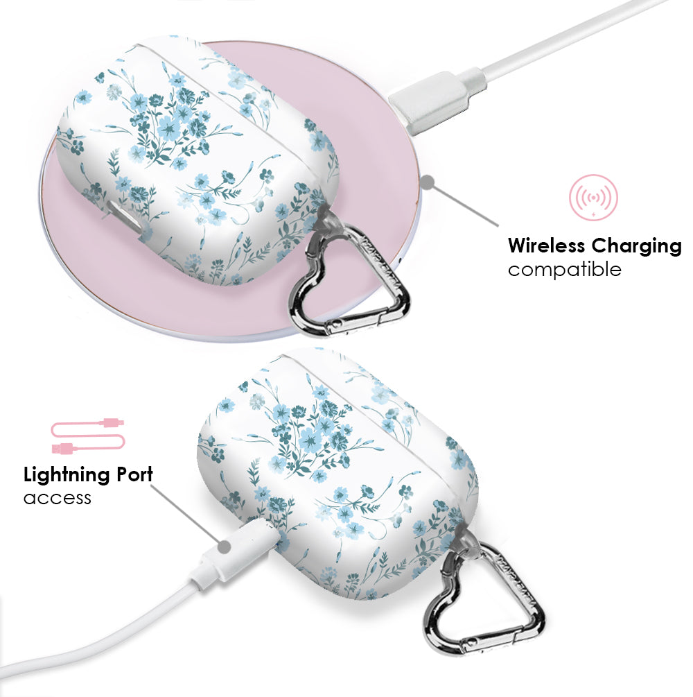 French Blue Floral AirPod Case - Elegant Protective Cover for AirPods 1/2/3/Pro - Perfect for Women, Gifts & Everyday Use