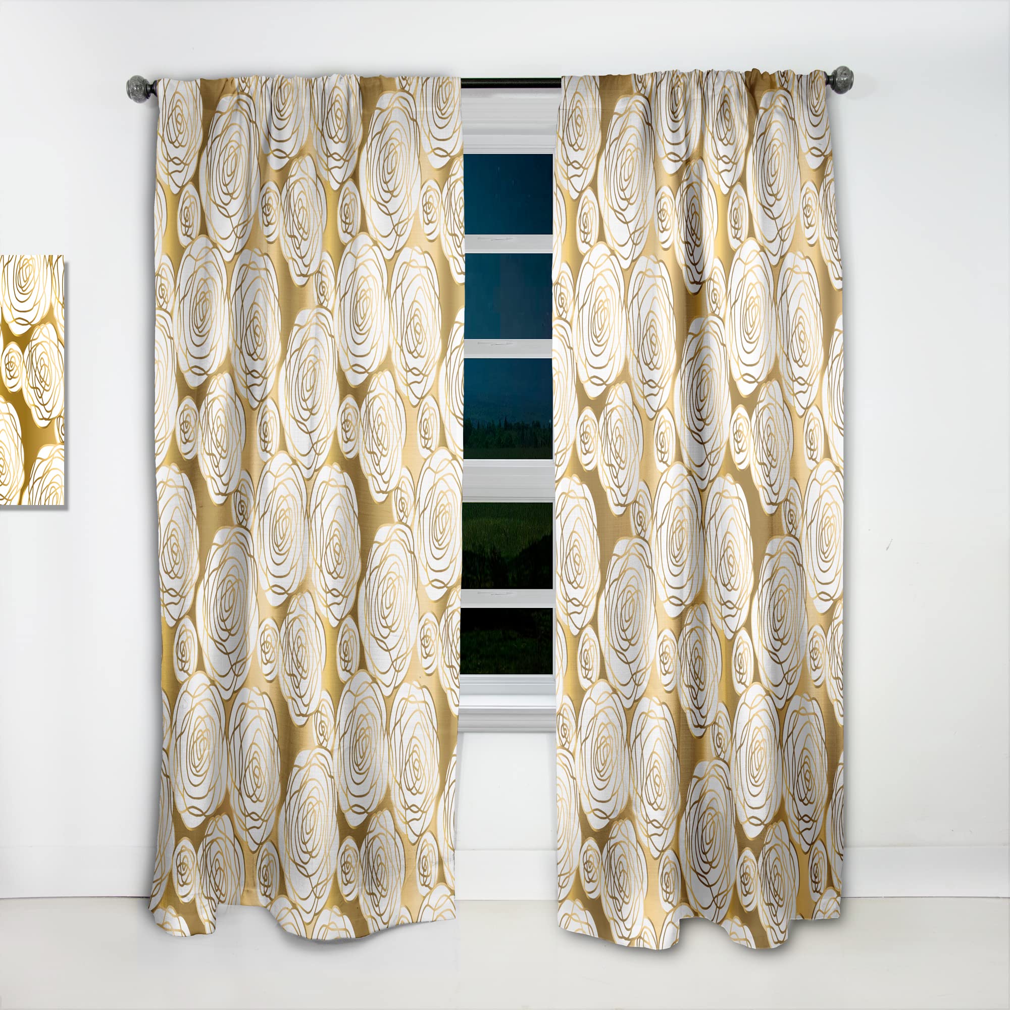 DesignQ 'Golden Floral III' Thermal Insulated Curtains - 52x120 Single Panel for Bedroom & Living Room - Elegant Home Decor for Temperature Control & Privacy