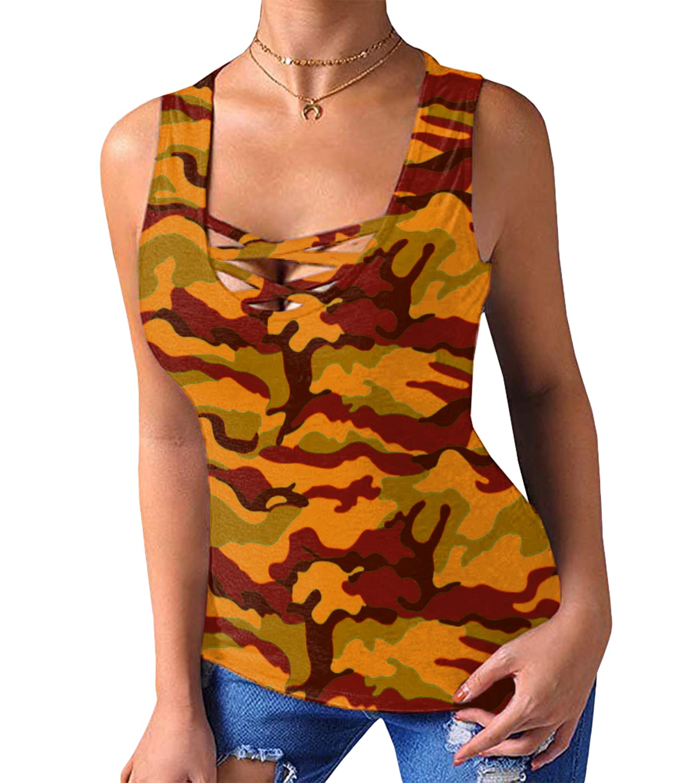 Sarin Mathews Women's Criss Cross Tank Tops - Sleeveless Summer Casual Blouses & Basic Tee Shirts for Women | Perfect for Beach, Gym, Yoga and Everyday Wear