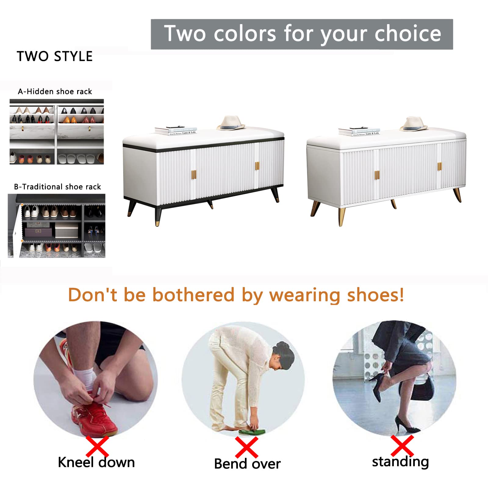U&Q Modern Shoe Storage Bench with Hidden Shoe Rack - Upholstered Entryway Shoe Organizer Cabinet, 35x9x20 Inches, Black - Perfect for Small Spaces, Hallway & Closet Organization