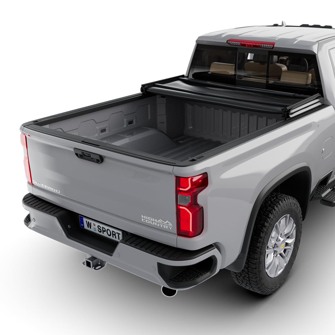 SC3 Soft Folding Truck Bed Tonneau Cover for 2019-2024 Chevrolet Silverado & GMC Sierra 1500 (8' Bed) - Waterproof & Durable Pickup Truck Accessory - Perfect for Hauling Gear, Camping & Outdoor Adventures