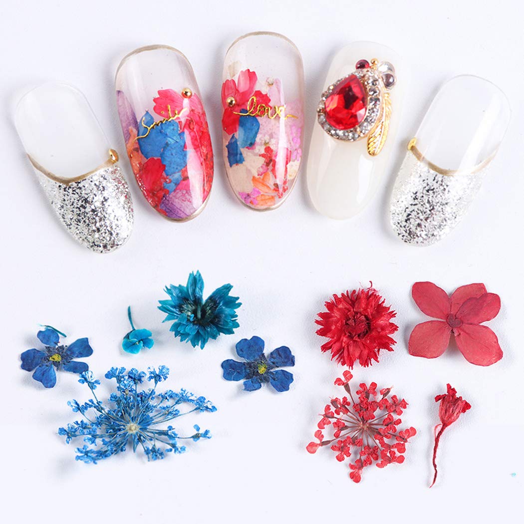 SOWUNO 12-Grid Dried Flower Nail Art Kit - Creative Nail Decoration with Assorted Dried Flowers for DIY Nail Designs - Perfect for Home, Salon & Party Nail Art