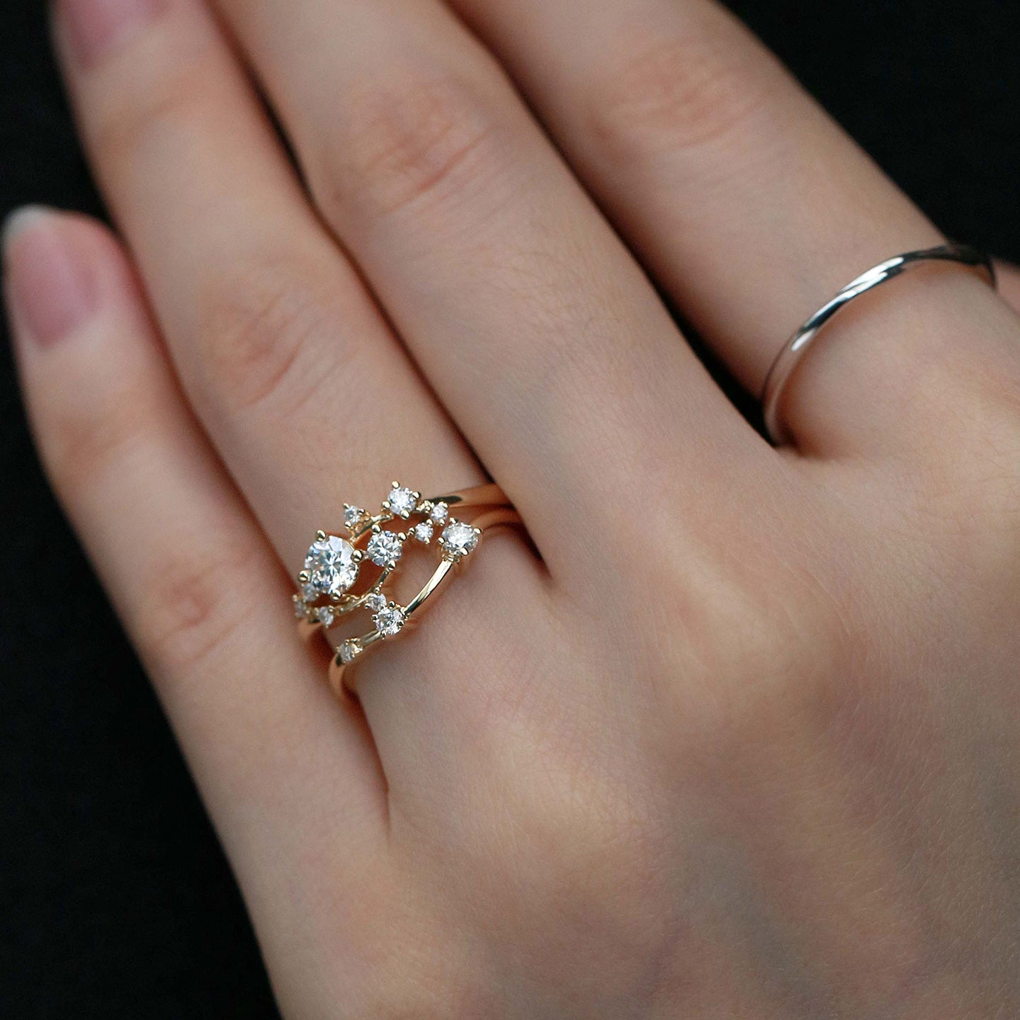 2-Piece Cluster Moissanite Rose Gold Wedding Ring Set for Women – Elegant Bridal Jewelry for Engagement, Proposal, and Anniversary Gifts
