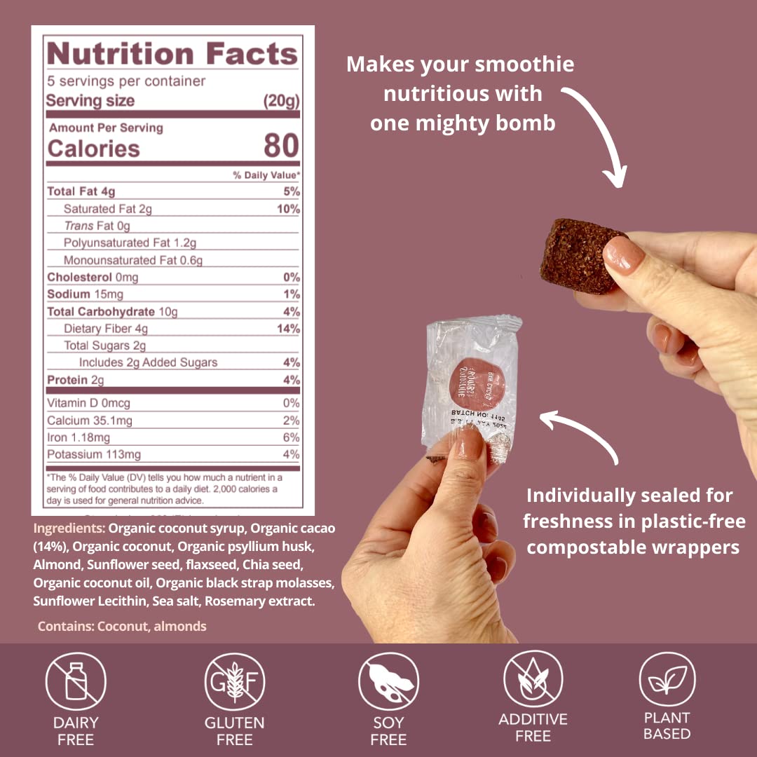 Organic Smoothie Boosters with Raw Cacao & Chia Seeds - Superfood Mix for Blenders, Gluten-Free, Vegan, 5-Pack | Perfect for Post-Workout Recovery & Healthy Breakfast Smoothies