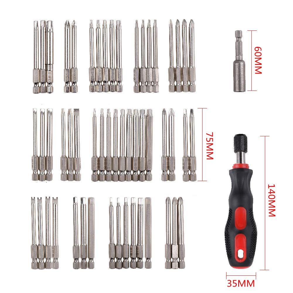 55-Piece Extra Long S2 Steel Screwdriver Bit Set - Torx, Star, Hex, Cross Bits for Professional & DIY Use - Perfect for Automotive, Electronics, and Home Repair Projects