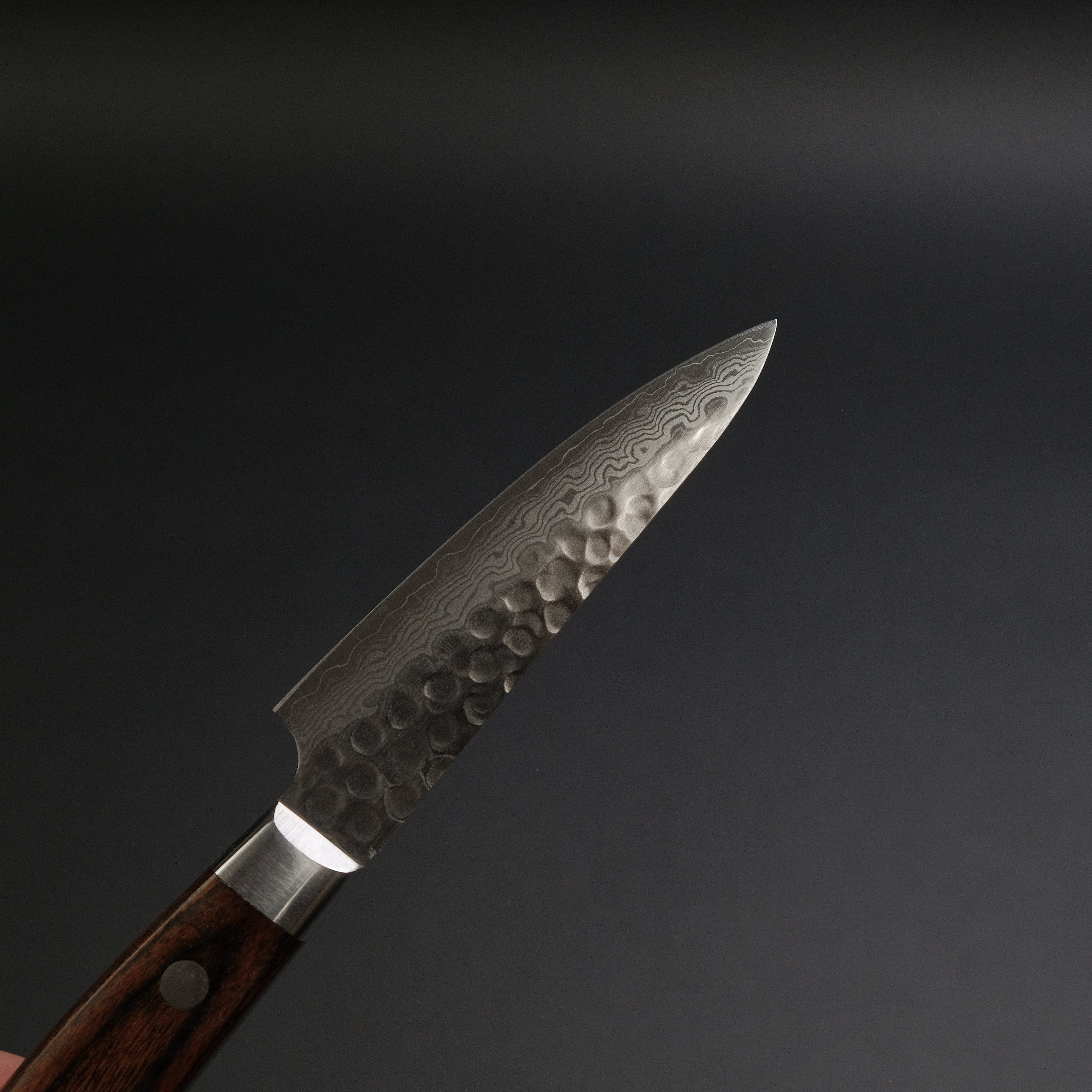 Hitohira HG Tsuchime Damascus 85mm Paring Knife - Imitation Mahogany Handle - Premium Japanese Kitchen Knife for Precise Peeling, Slicing & Garnishing