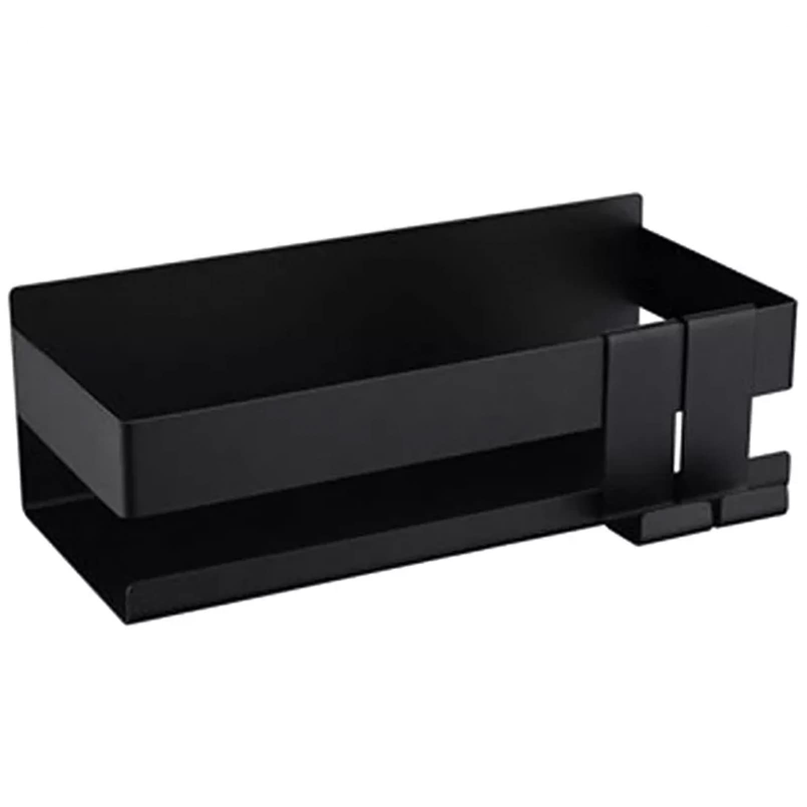 Black 22Cm Self-Adhesive No-Drill Shower Shelf with Hooks - Waterproof Bathroom Storage Organizer for Shampoo, Soap & Towels - Perfect for Small Spaces & Rental Homes