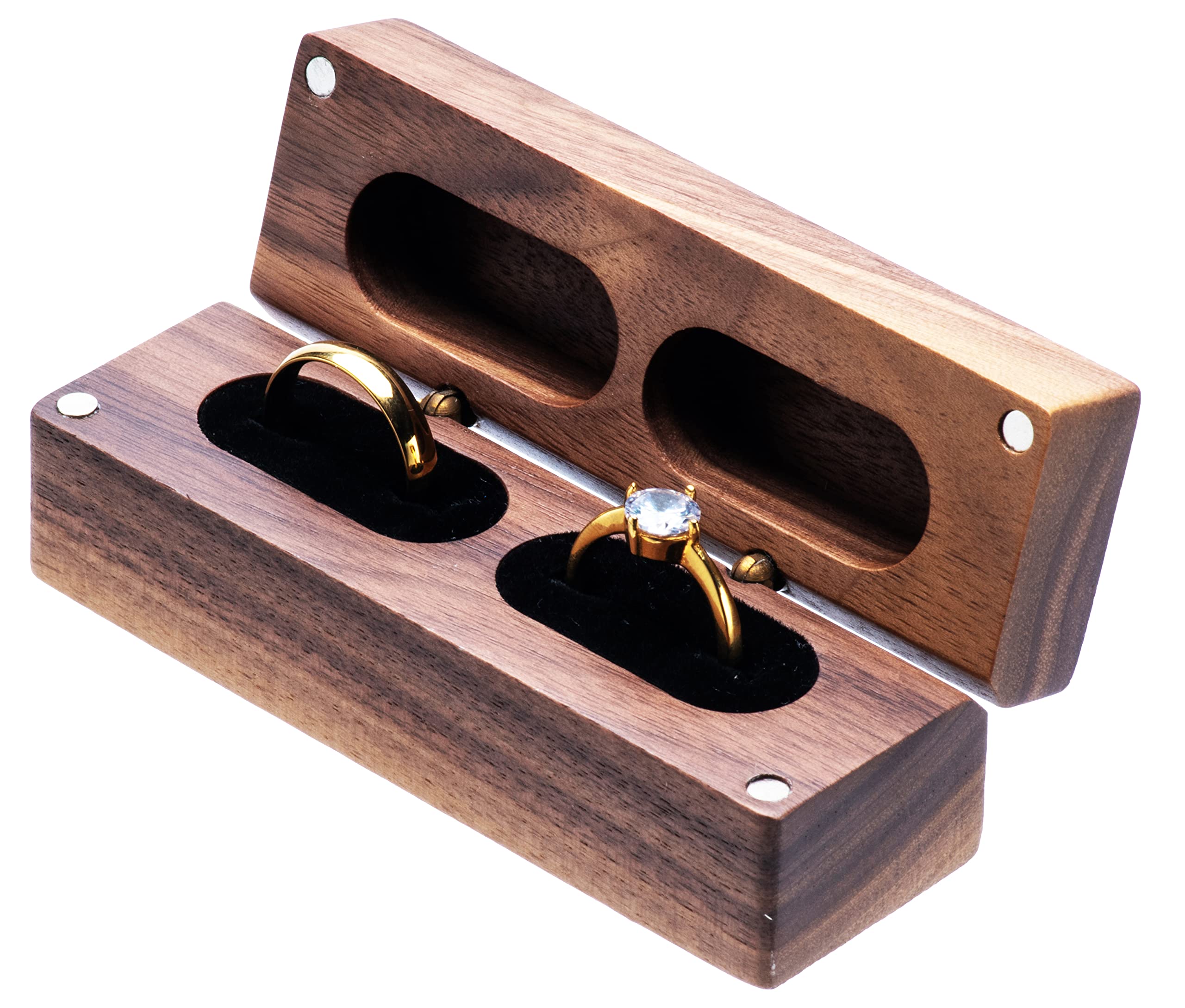 Elegant Wooden Double Ring Box for Wedding & Engagement - Jewelry Storage Holder for Two Rings - Perfect for Proposals, Vows & Anniversary Gifts