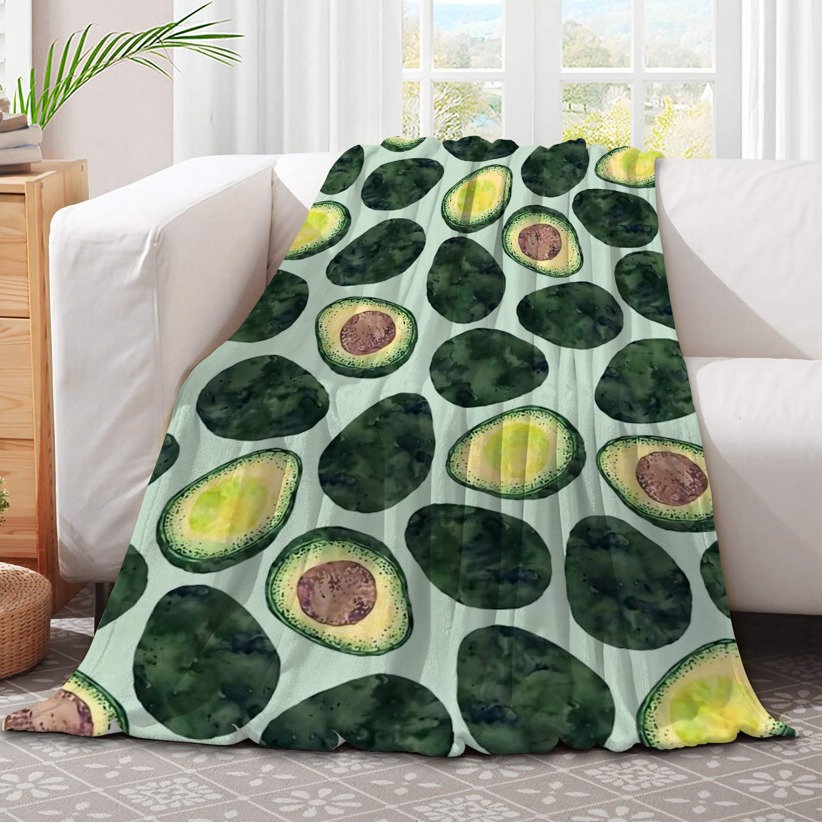 321DESIGN Ultra Soft Avocado Print Microfiber Flannel Blanket - Warm & Cozy All-Season Throw for Couch, Bed, Sofa - Perfect for Snuggling, Lounging & Home Decor