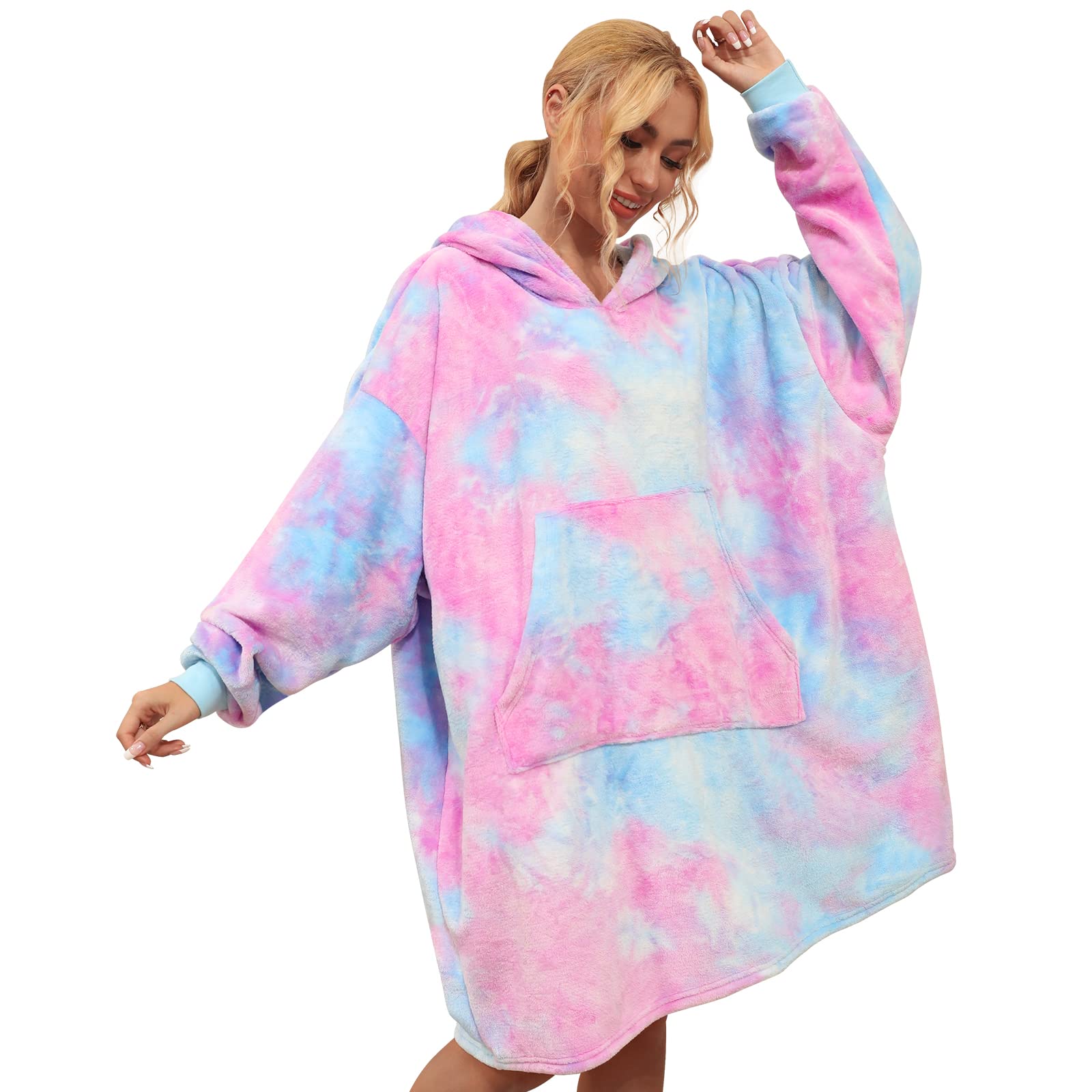 Women's Oversized Hoodie Blanket - Giant Soft Wearable Hooded Sweatshirt for Women & Teens, Tie Dye Purple Blue Pink - Perfect Gift for Sister, Girlfriend or Wife - Cozy for Lounging, Netflix Nights & Winter Comfort