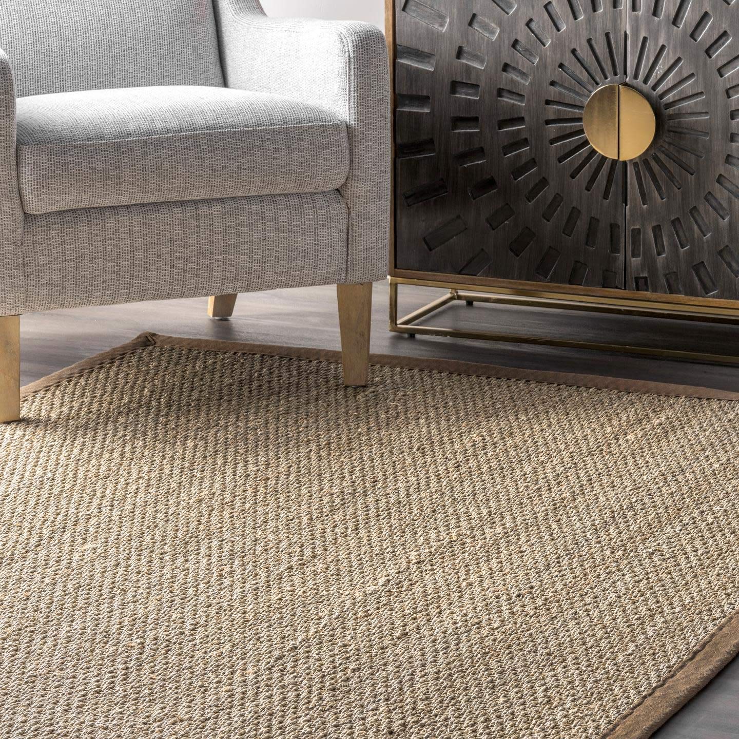 nuLOOM 9x12 Elijah Seagrass Area Rug - Natural Brown Farmhouse Style Cotton Bordered Basketweave Rug | Eco-Friendly Natural Fiber Floor Mat for Bedroom, Living Room, Dining Room, Office, Kitchen, Entryway & Hallway | Perfect for Boho, Coastal & Rustic Home Decor