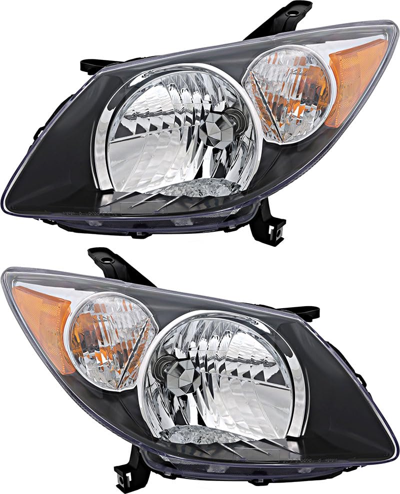 2003-2004 Pontiac Vibe Halogen Headlights Set - Black Trim Driver & Passenger Side Lamps Replacement - Perfect for Night Driving & Auto Restoration Projects