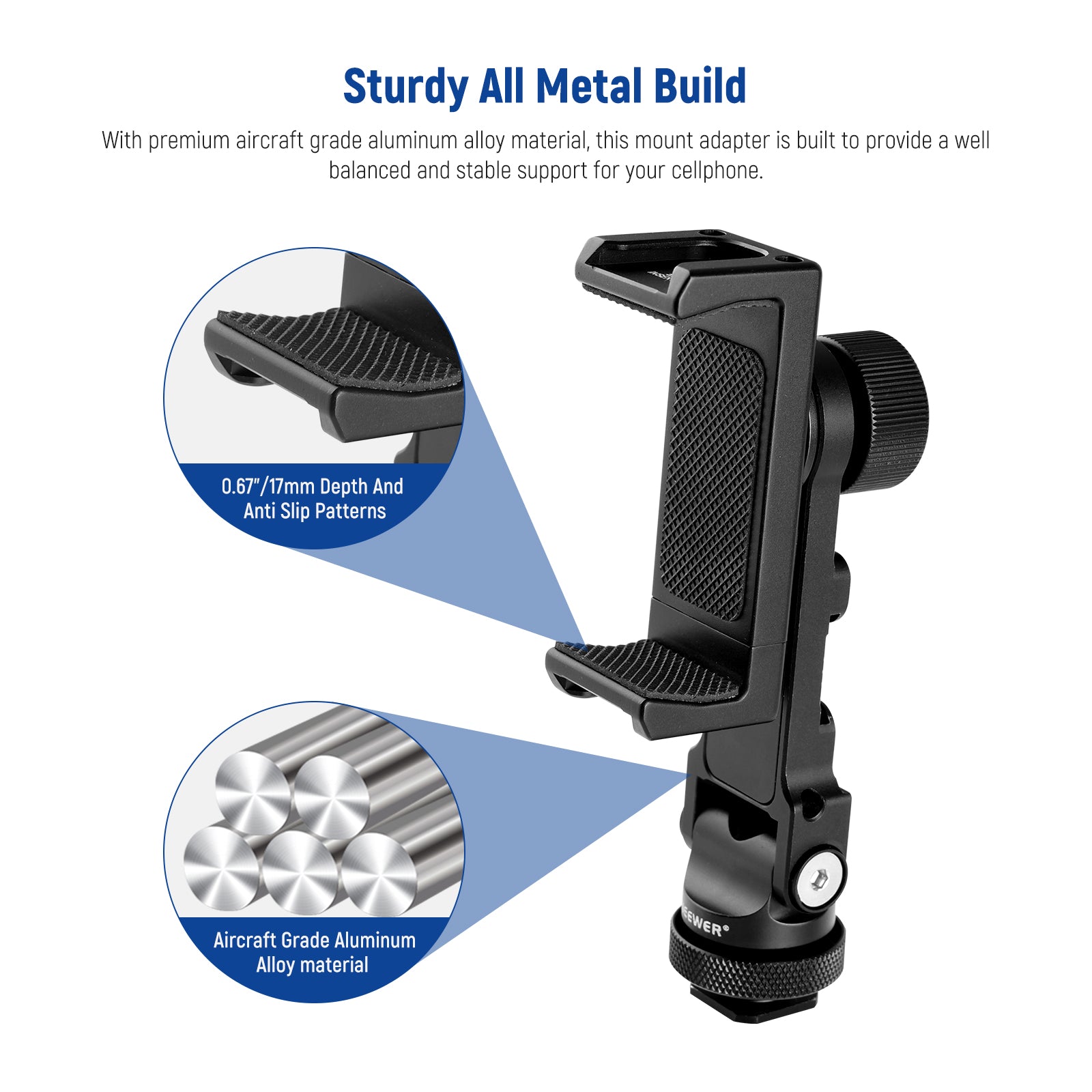 NEEWER Metal Phone Tripod Mount Adapter - Universal Smartphone Holder for iPhone, Samsung, Android - Perfect for Vlogging, Photography & Video Shooting