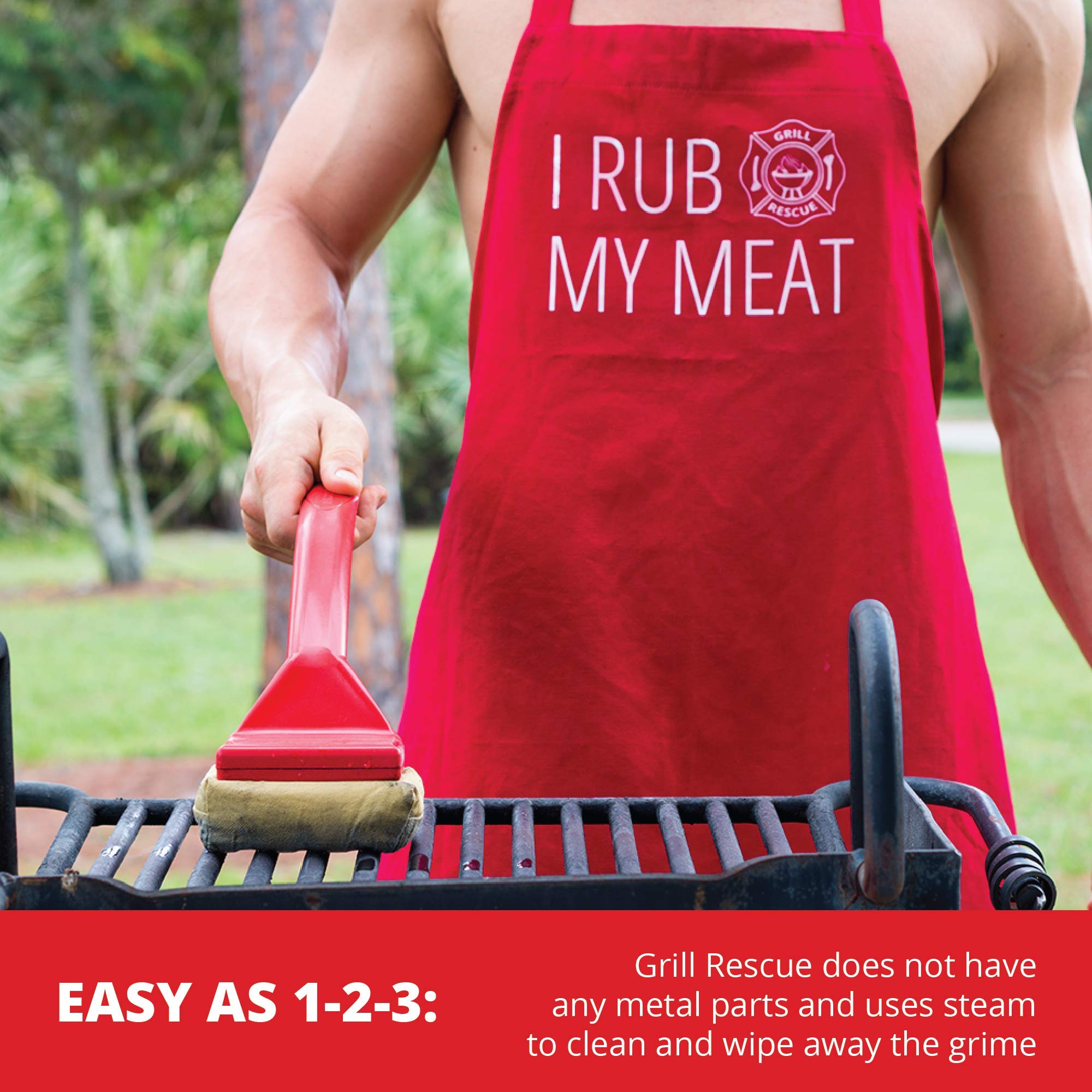 Grill Rescue BBQ Bristle-Free Scraper - Durable Replaceable Cleaning Head for Cast Iron & Stainless Steel Grates - Heavy Duty Barbecue Cleaner with Hanger - Perfect for Outdoor Cooking & Backyard Grilling