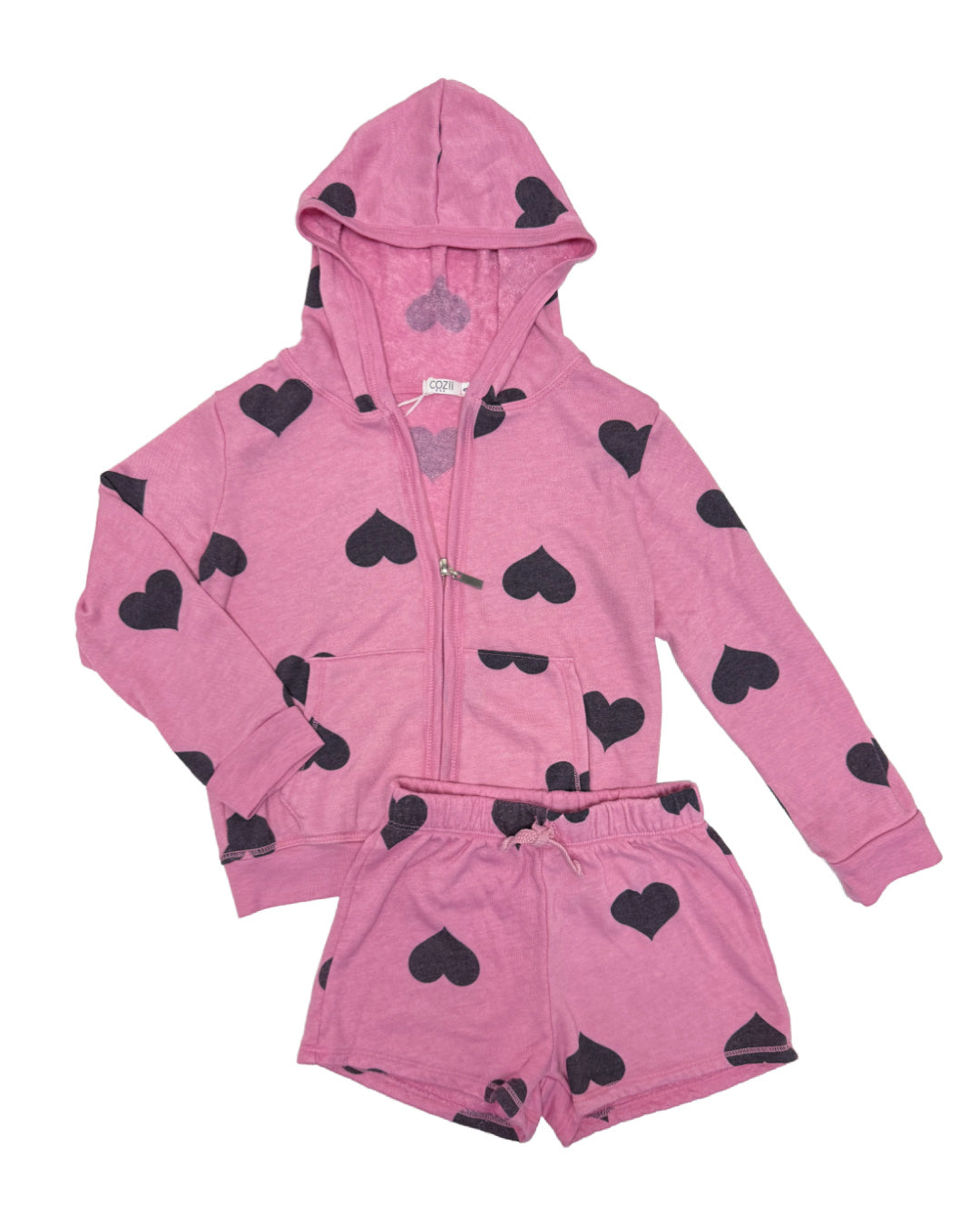 Heart Zip Hoodie & Shorts Set - Stylish Casual Outfit for Women | Perfect for Gym, Lounge & Streetwear Fashion