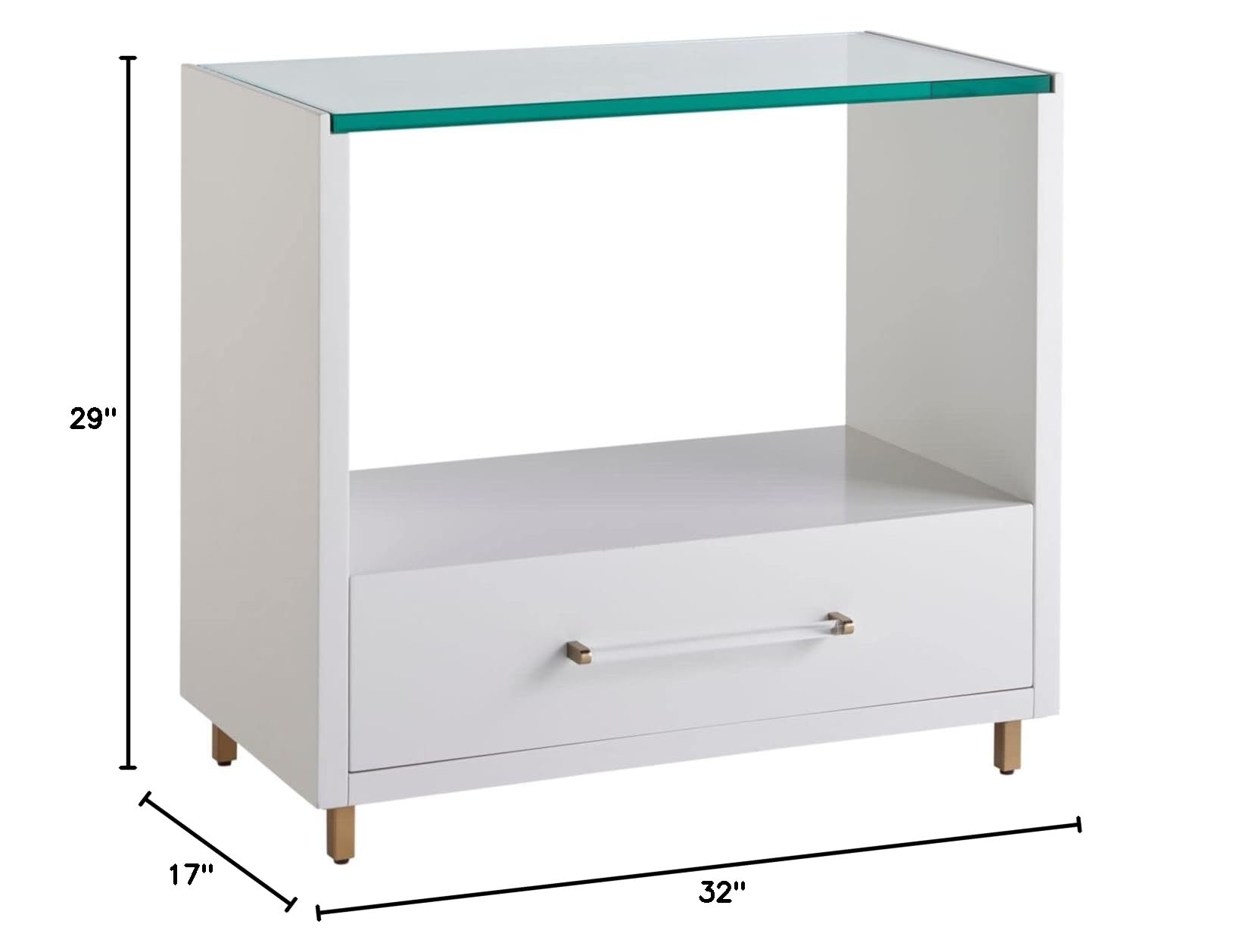 White Universal Furniture Mirand Kerr Peony Wood Nightstand with Glass Top - Elegant Bedroom Side Table for Modern Home Decor