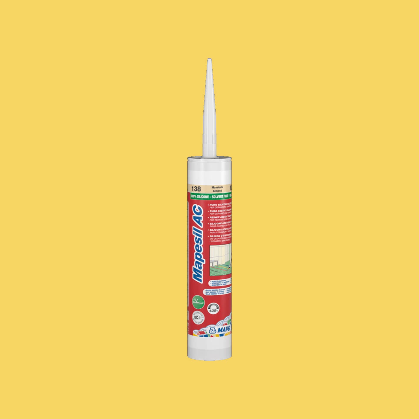 Mapei Silicone AC 150 310ml Yellow Sealant - High-Performance Adhesive for Bathroom, Kitchen & Window Waterproofing