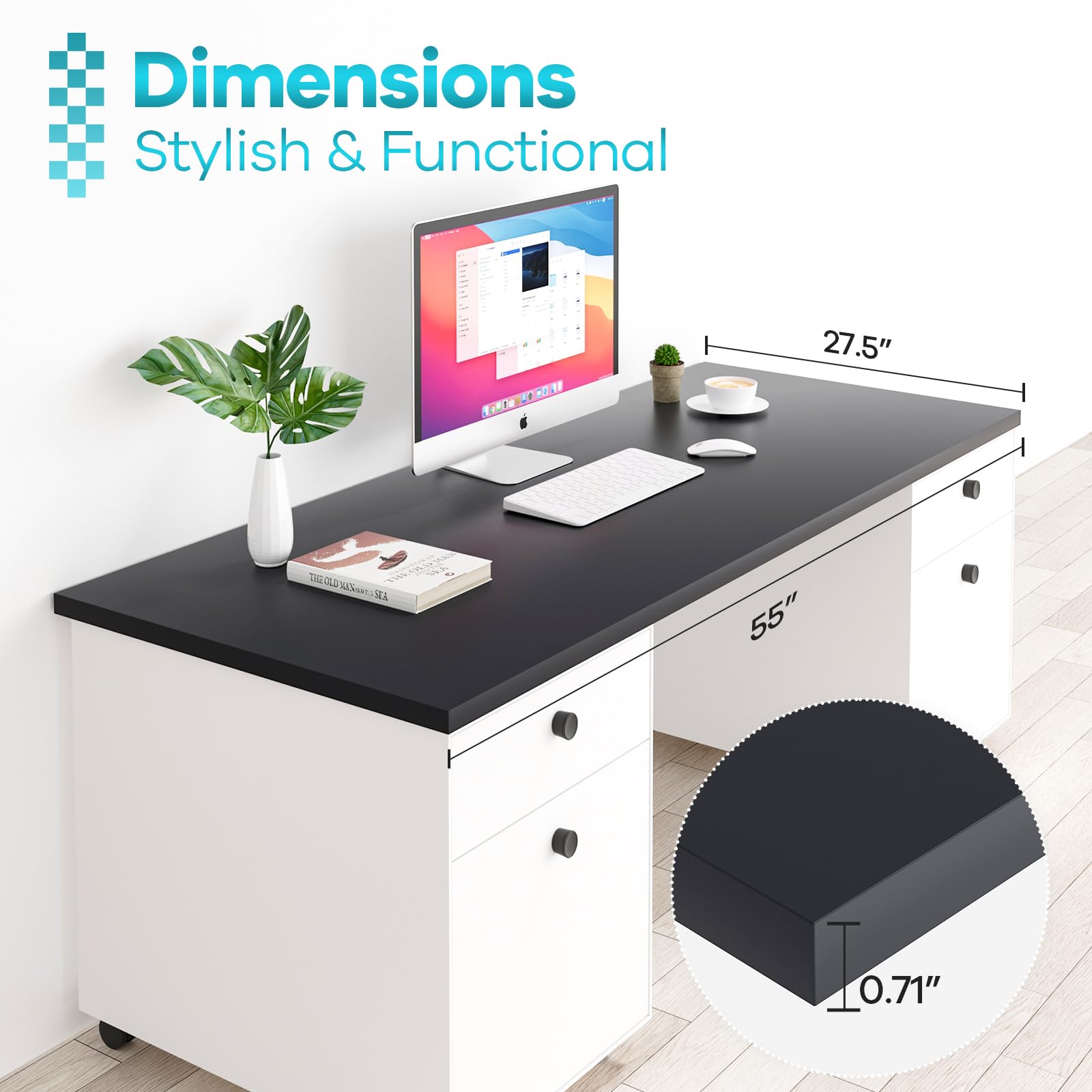 Universal Black Wood Table Top - Solid One-Piece Reversible Melamine Desktop for Home Office, Double Desks, Laundry Folding & L-Shaped Workstations (27.5