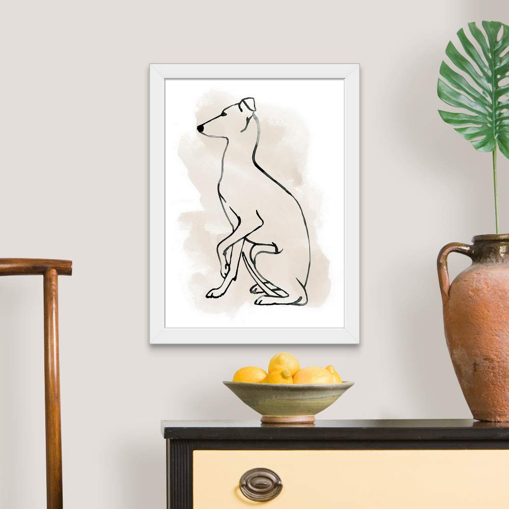 Greyhound Sketch II White Framed Art Print - Elegant Dog Wall Art Decor for Living Room, Bedroom & Office | Handmade Canine Portrait Painting