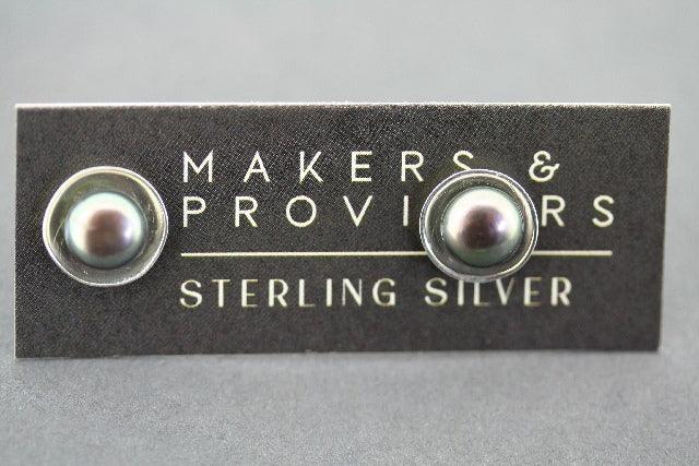 Oxidized Silver Disc & Pearl Stud Earrings - Elegant Jewelry for Women, Perfect for Parties, Weddings & Everyday Wear