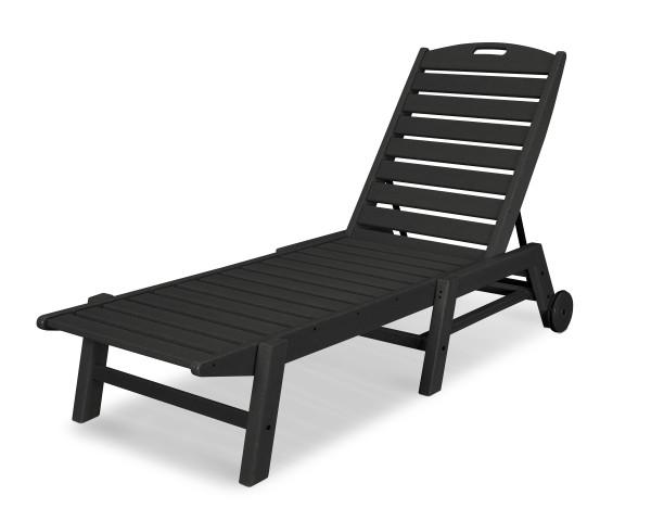 Polywood Black Nautical Chaise Lounge with Wheels - Outdoor Patio Furniture for Poolside, Beach, and Garden Relaxation