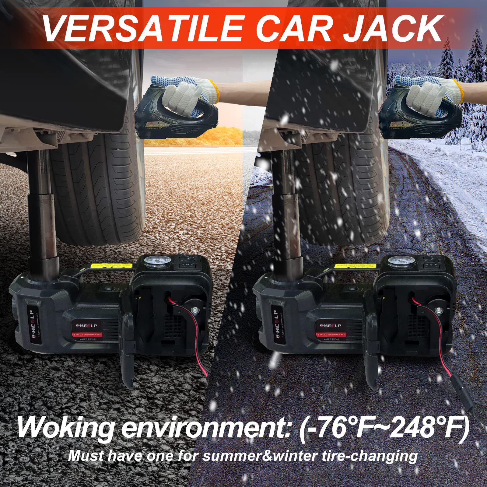 5 Ton 12V Electric Hydraulic Car Jack with Air Inflator - Portable Lifting Tool for SUV, Sedan, MPV (6.1-17.7 Inch Range) - Emergency Tire Changing & Roadside Repair Kit for Travel Safety