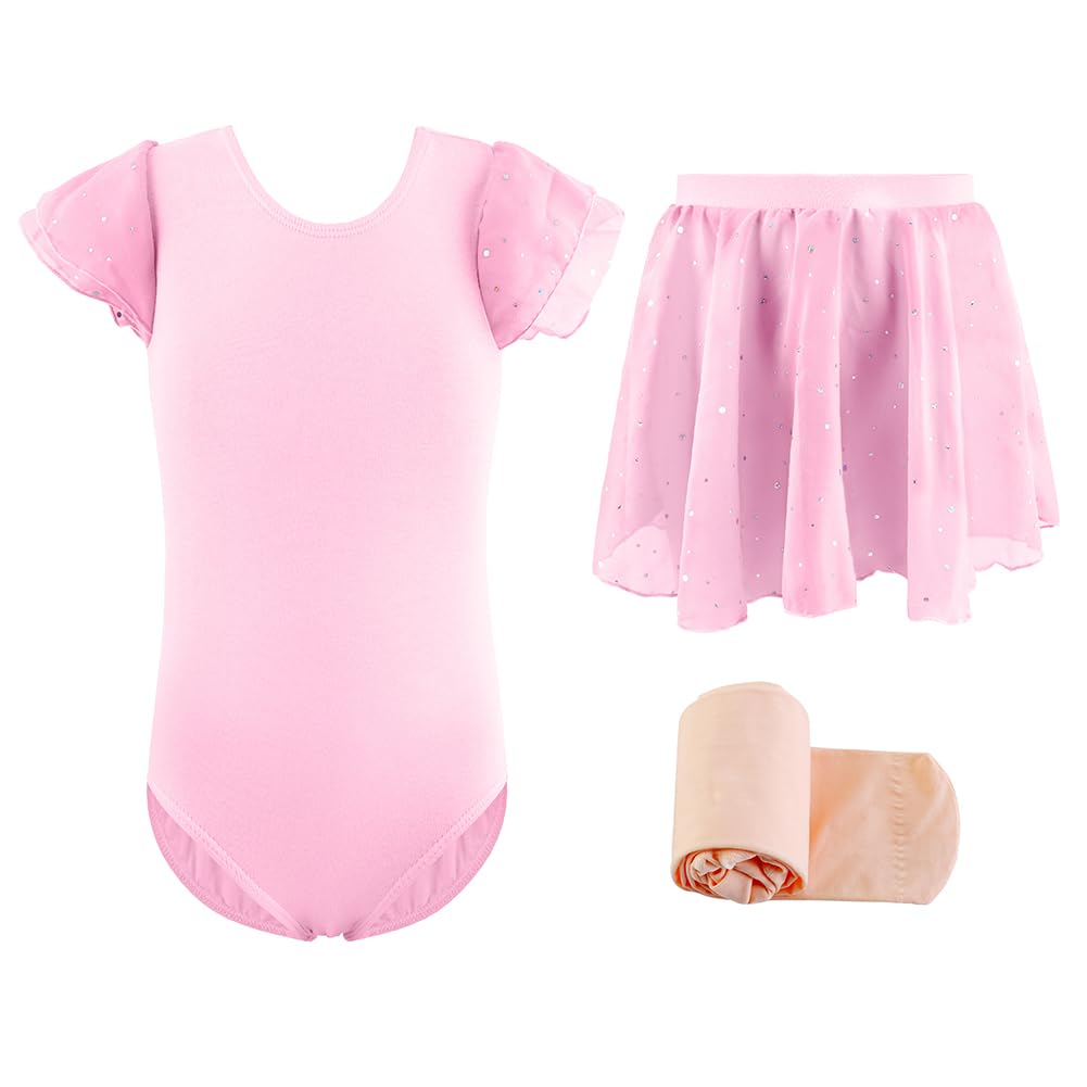 EQSJIU Toddler Ballet Leotards for Girls - Gymnastics Leotard with Split Skirt & Tights - Dance Outfit for Ballet, Gymnastics & Performance