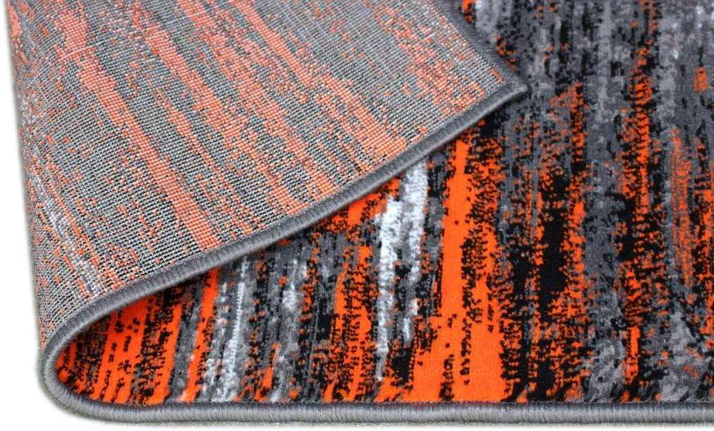 Modern Abstract Area Rug - Orange Grey Black Contemporary Carpet for Living Room, Dining Room, Office & Kitchen (5’3”x7’5”) - Perfect for Home Decor, Workspace & High Traffic Areas