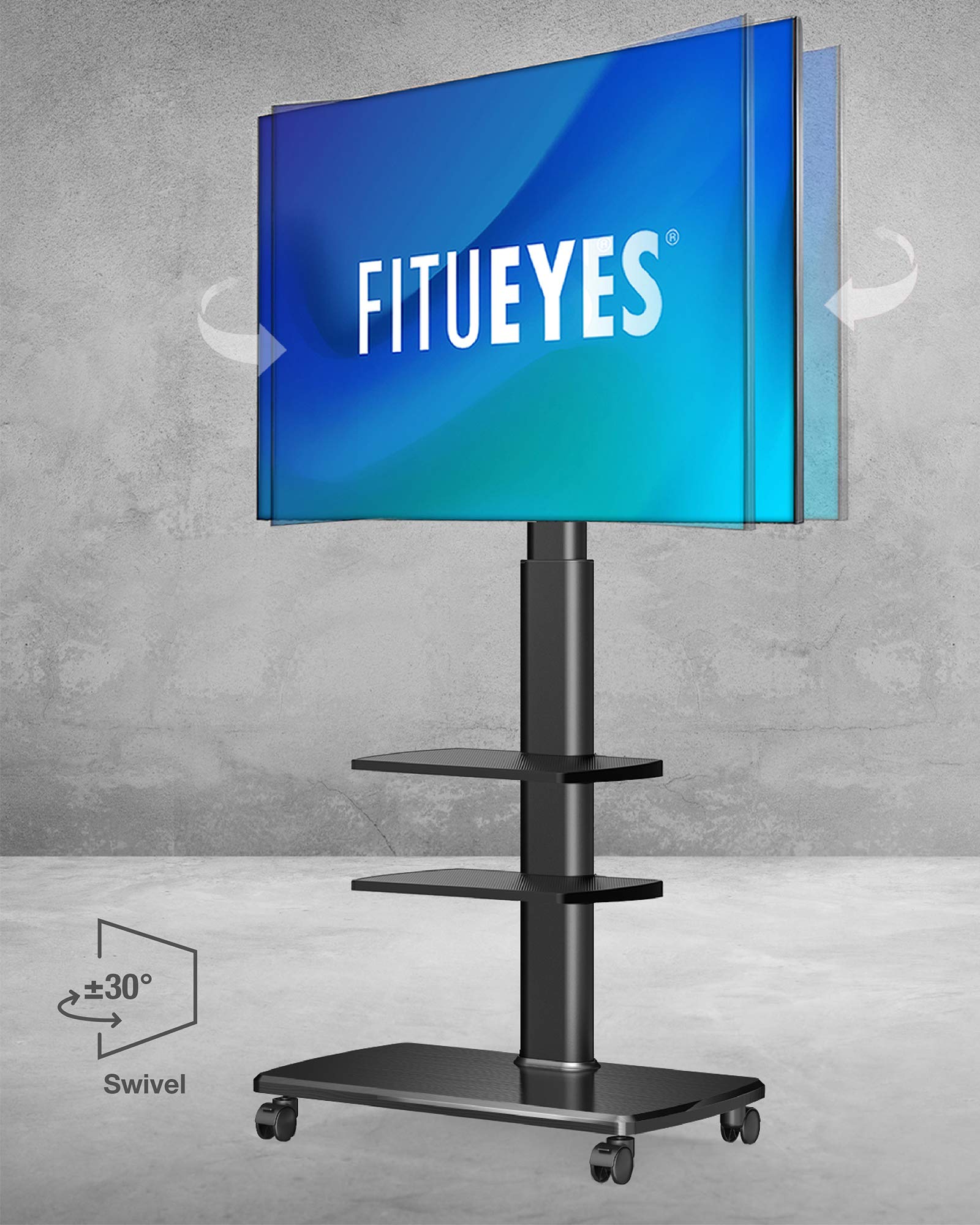 FITUEYES Universal Mobile TV Stand with Swivel Mount for 32-70 Inch Flat & Curved TVs - Heavy Duty Rolling TV Cart with Wheels (88 lbs Capacity, Max VESA 600x400mm) - Perfect for Living Room, Bedroom, or Office (Black)