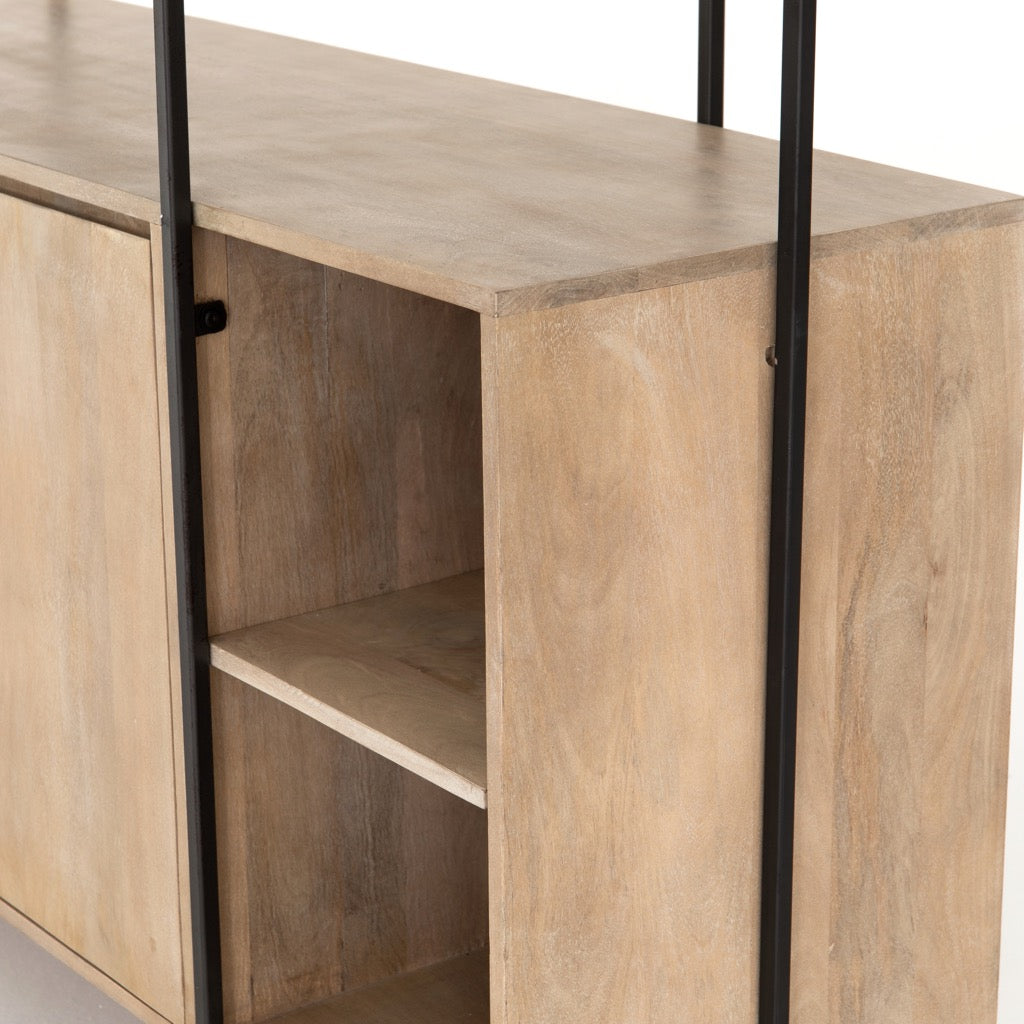Elena Sideboard & Hutch - Natural Mango Wood Buffet Cabinet with Display Hutch for Dining Room Storage & Decor