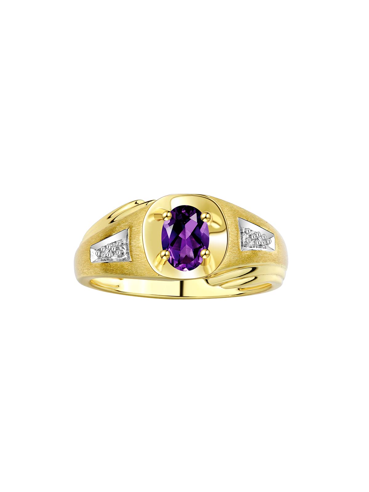 Rylos Men's Classic Designer 8X6MM Oval Gemstone & Diamond Ring - Yellow Gold Plated Silver Birthstone Ring for Men (Sizes 8-13) | Wedding, Anniversary, Gift for Him
