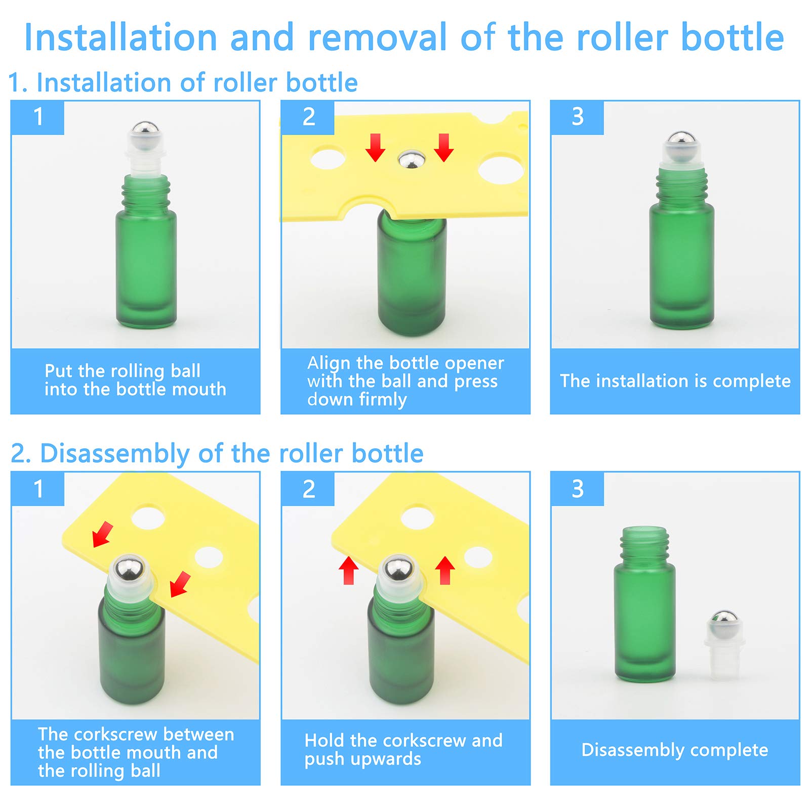 Kesell 10-Pack 5ml Empty Glass Roll On Bottles with Stainless Steel Roller Balls - Green Essential Oil Containers for Aromatherapy, DIY Blends & Travel Skincare