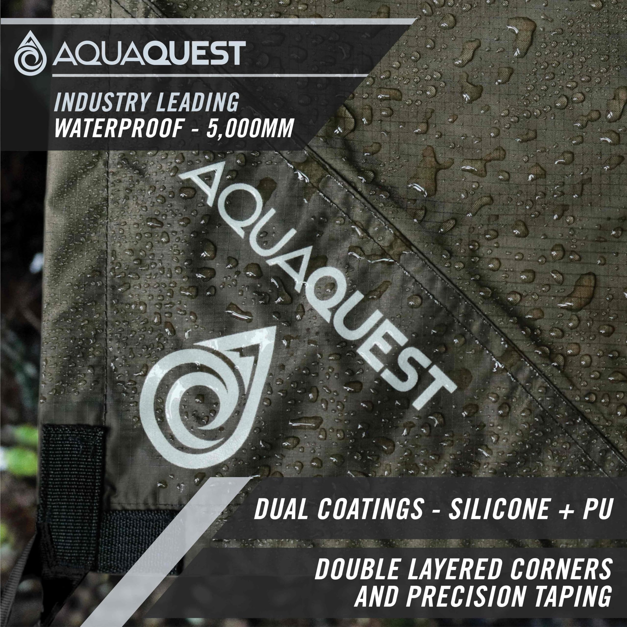 AquaQuest Defender Heavy Duty Waterproof Camping Tarp - Ultralight Tent Shelter & Rain Fly for Hiking, Backpacking, Bushcraft, Hammock - Perfect for Outdoor Adventures, Emergency Shelter & All-Weather Protection