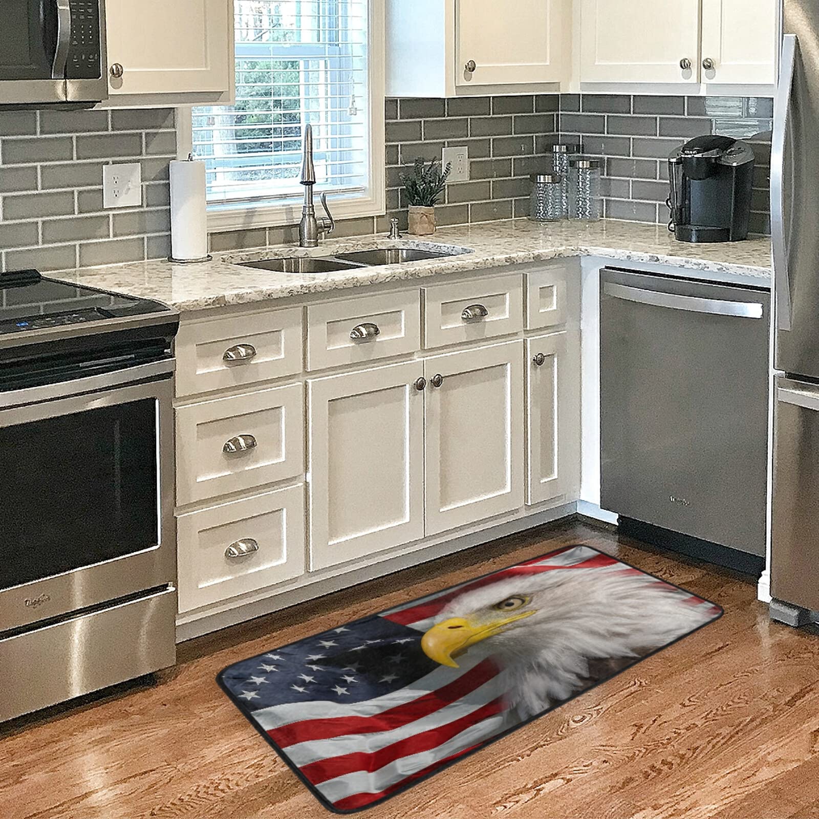 American Flag Patriotic Eagle Kitchen Rug - Non-Slip Anti-Fatigue Washable Floor Mat for Home, Kitchen, Office & Laundry Room - 39x20 Inches - Perfect for July 4th Decor, Veterans Day & Patriotic Home Décor