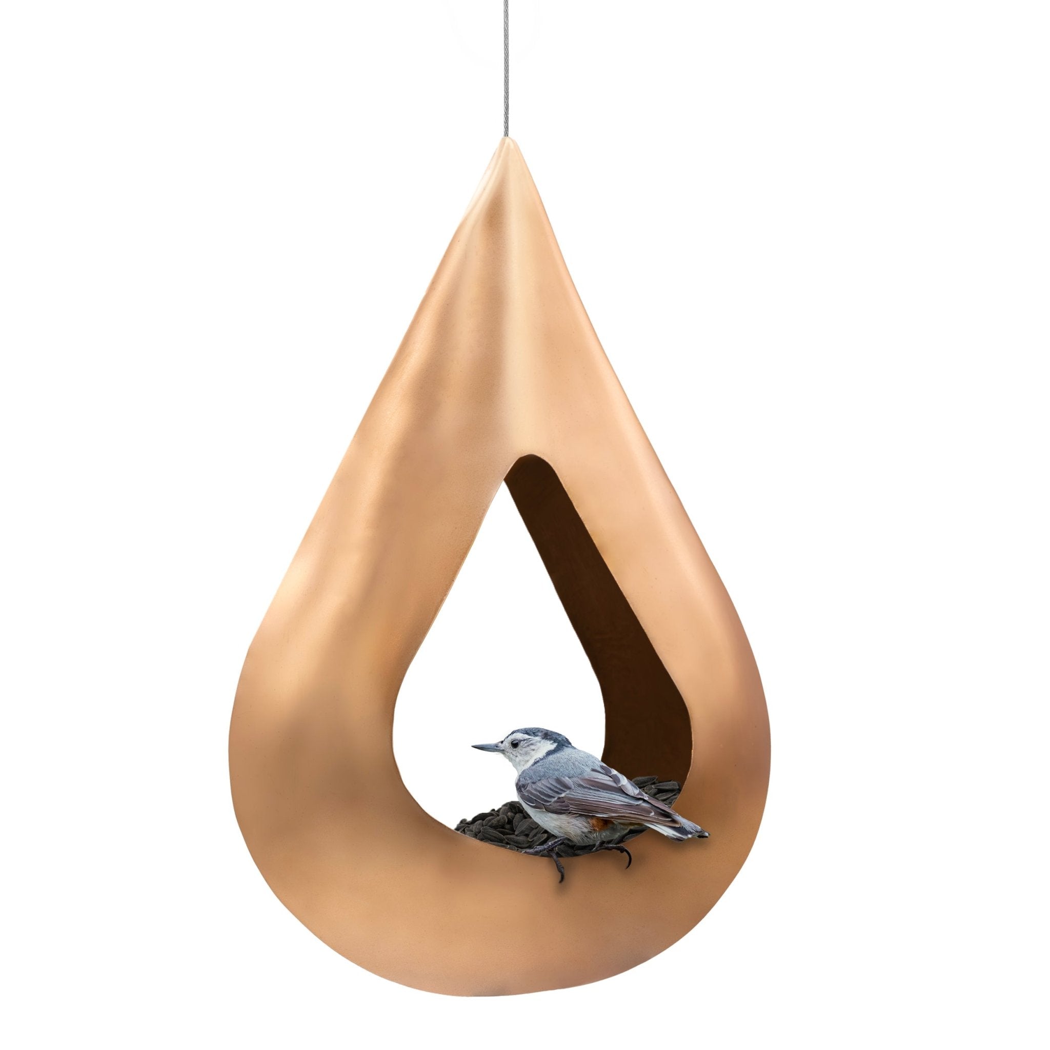Rain Drop Fly Thru Copper Bird Feeder - Elegant Outdoor Garden Decor for Attracting Wild Birds (Perfect for Backyards, Patios & Nature Watching)