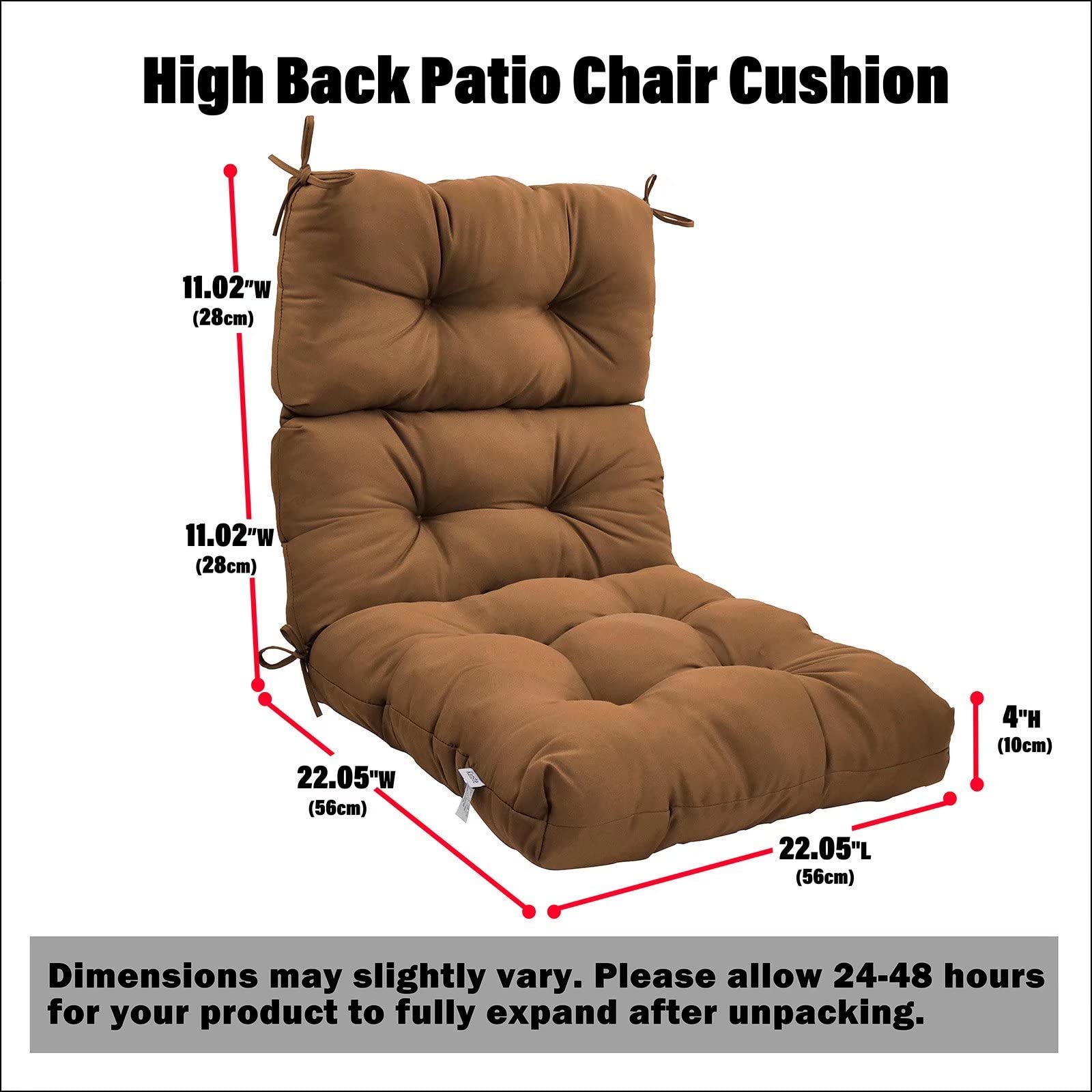 Premium Tufted Deep Seat Cushions with High Back Support - Indoor/Outdoor Patio Furniture Cushions (Light Coffee, Set of 2) - Perfect for Living Room, Garden & Poolside Relaxation