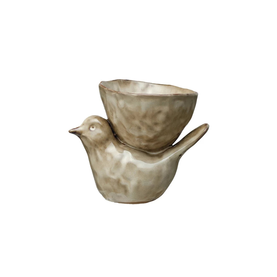 Handmade Stoneware Bowl with Bird Design - Perfect for Soup, Salad & Cereal - Elegant Cream Color for Dining & Kitchen Decor