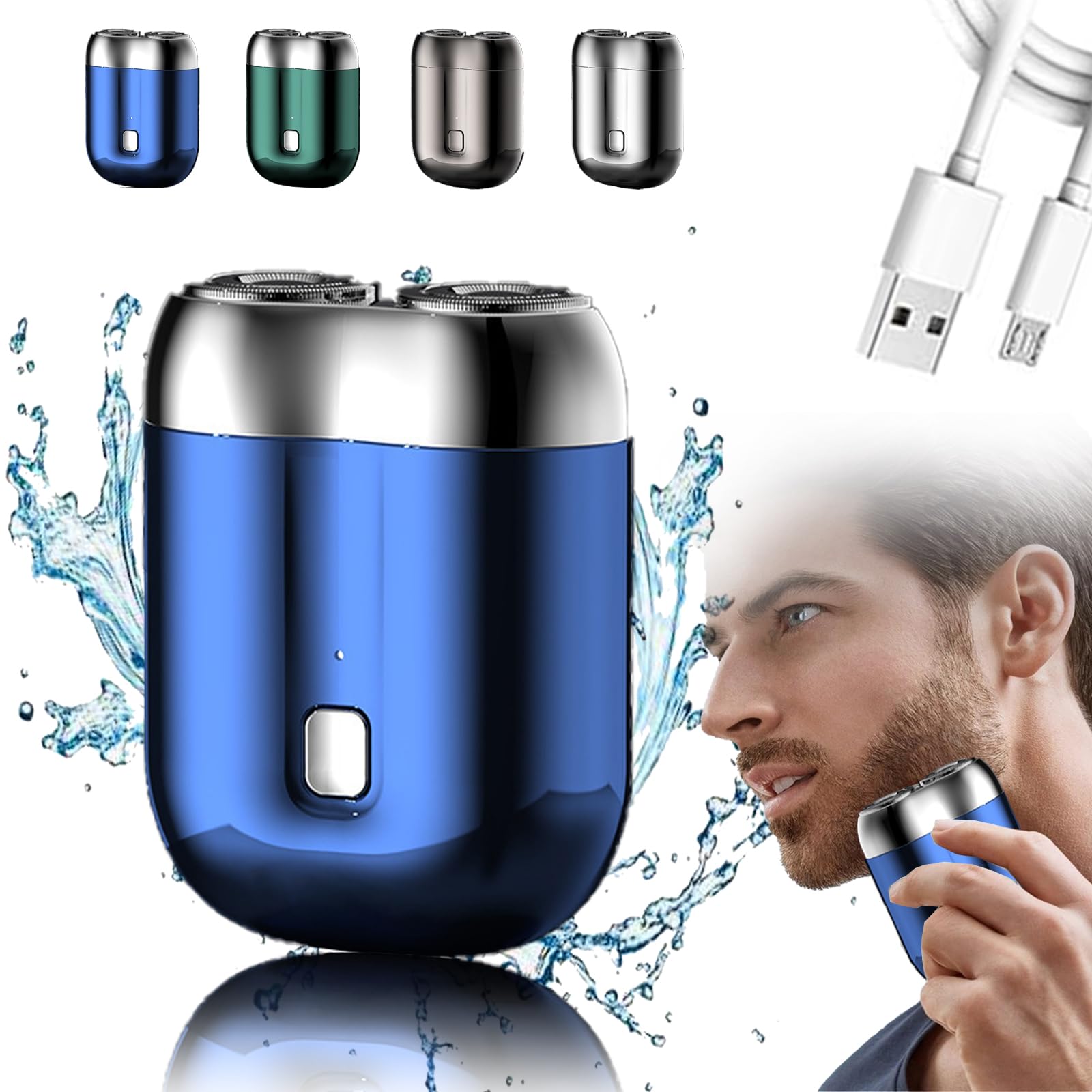 Peonly Mini Electric Razor for Men - Dual Head Wet & Dry Shaver, Portable Pocket Size Travel Shaver with Rechargeable Battery - Perfect for Home, Travel & Gym (Blue)