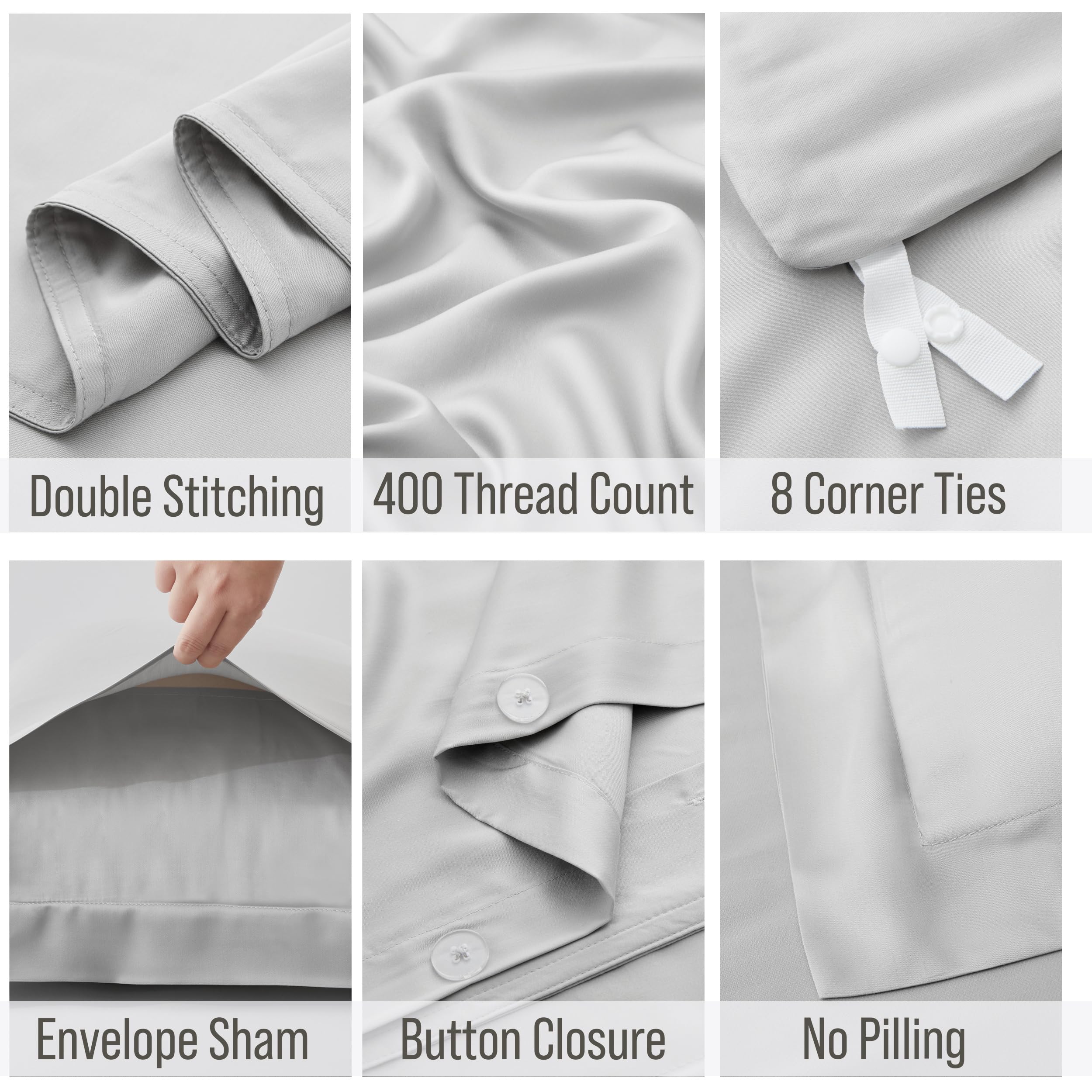 Luxury Bamboo Viscose King Size Duvet Cover Set - 100% Organic & Hypoallergenic - Ultra Soft Cooling Bedding with Corner Ties & 2 Pillow Shams (106