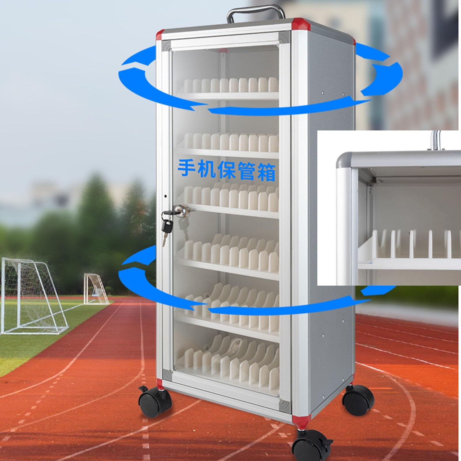 360° Swivel Mobile Phone Storage Cabinet - 48/60/72 Bit Aluminum Alloy School Cell Phone Safe Box with Lock (60 Bit) | Perfect for Classroom, Office & Retail Store Device Organization