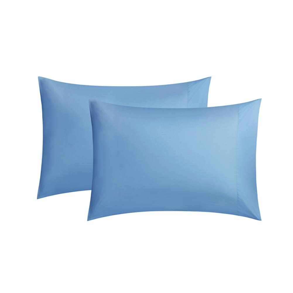 Queen Size Percale Bed Sheets - 200 Thread Count Cotton Polyester Blend (60% Cotton 40% Polyester) - Wrinkle Free, Breathable & Crisp Feel - 4 Piece Sheet Set in Blue - Perfect for Hot Sleepers & All-Season Comfort