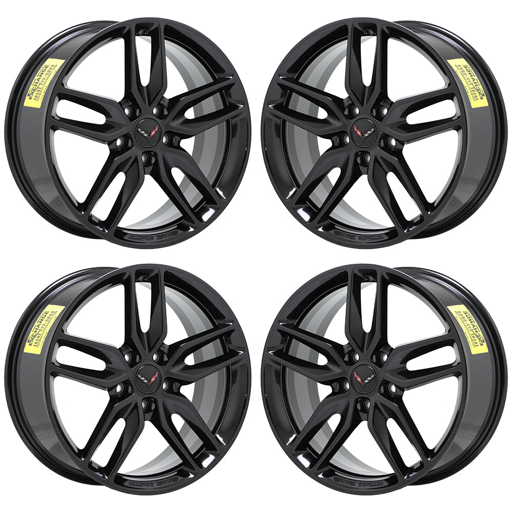 19x8.5 & 20x10 Corvette C7 Z51 Gloss Black OEM Factory Wheels Rims Set (5635 & 5641) - Perfect for Performance Upgrades & Show Car Customization