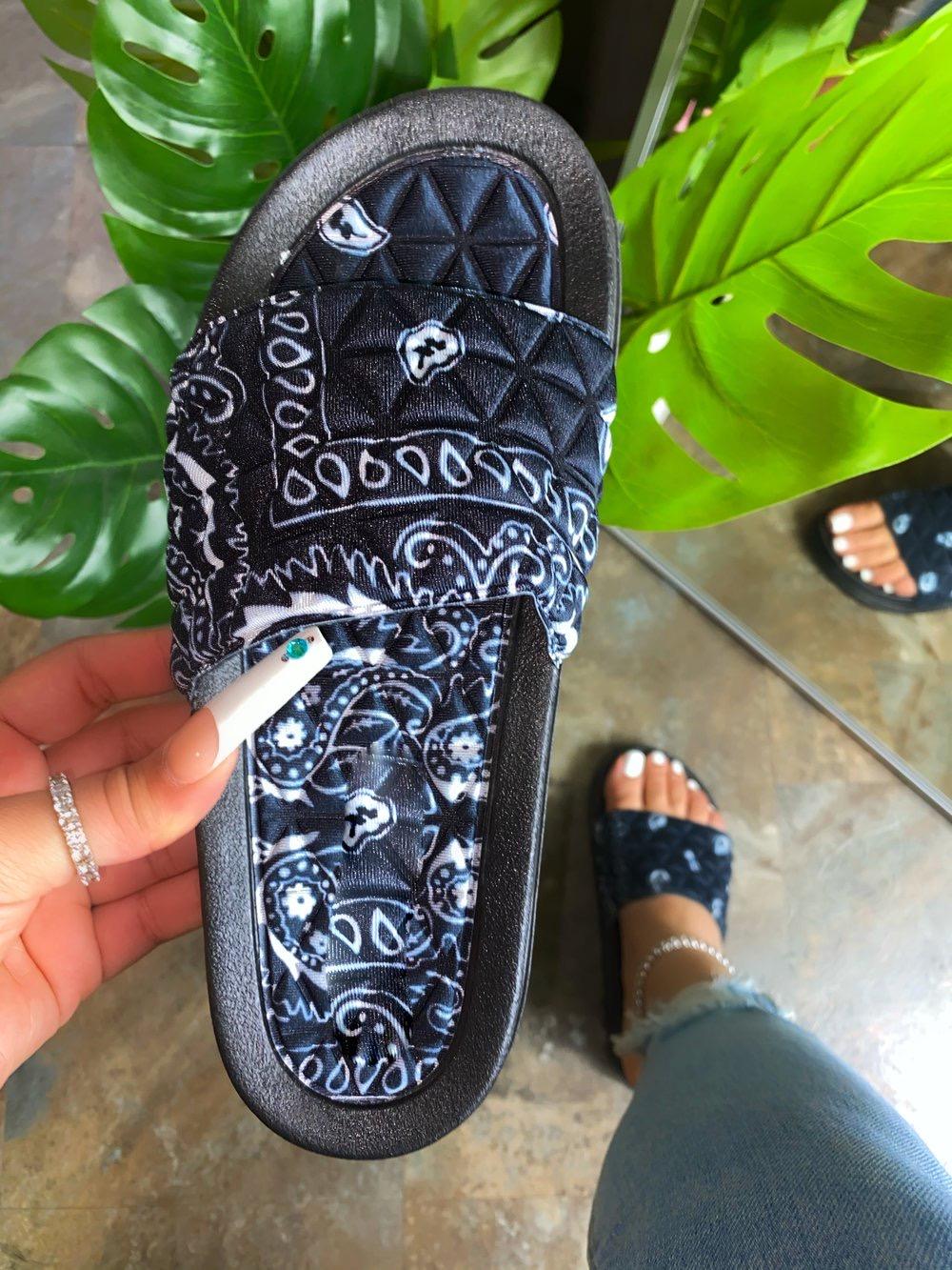 Antoinette Bandana Print Slides - Black Comfortable Sandals for Women | Summer Beach, Pool, Casual Outfits
