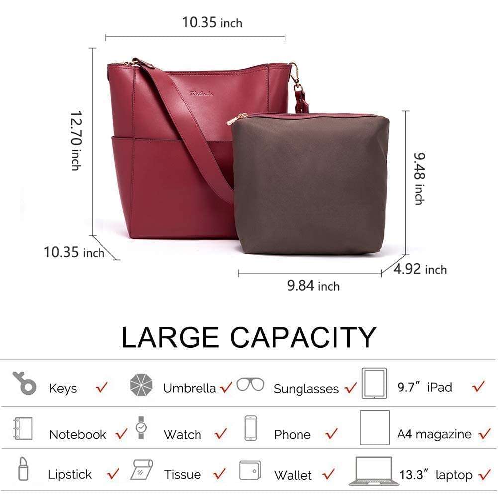 BOSTANTEN Genuine Leather Women's Designer Handbag - Stylish Tote, Shoulder & Bucket Purse with RFID Blocking Wallet Set | Perfect for Work, Travel & Everyday Use
