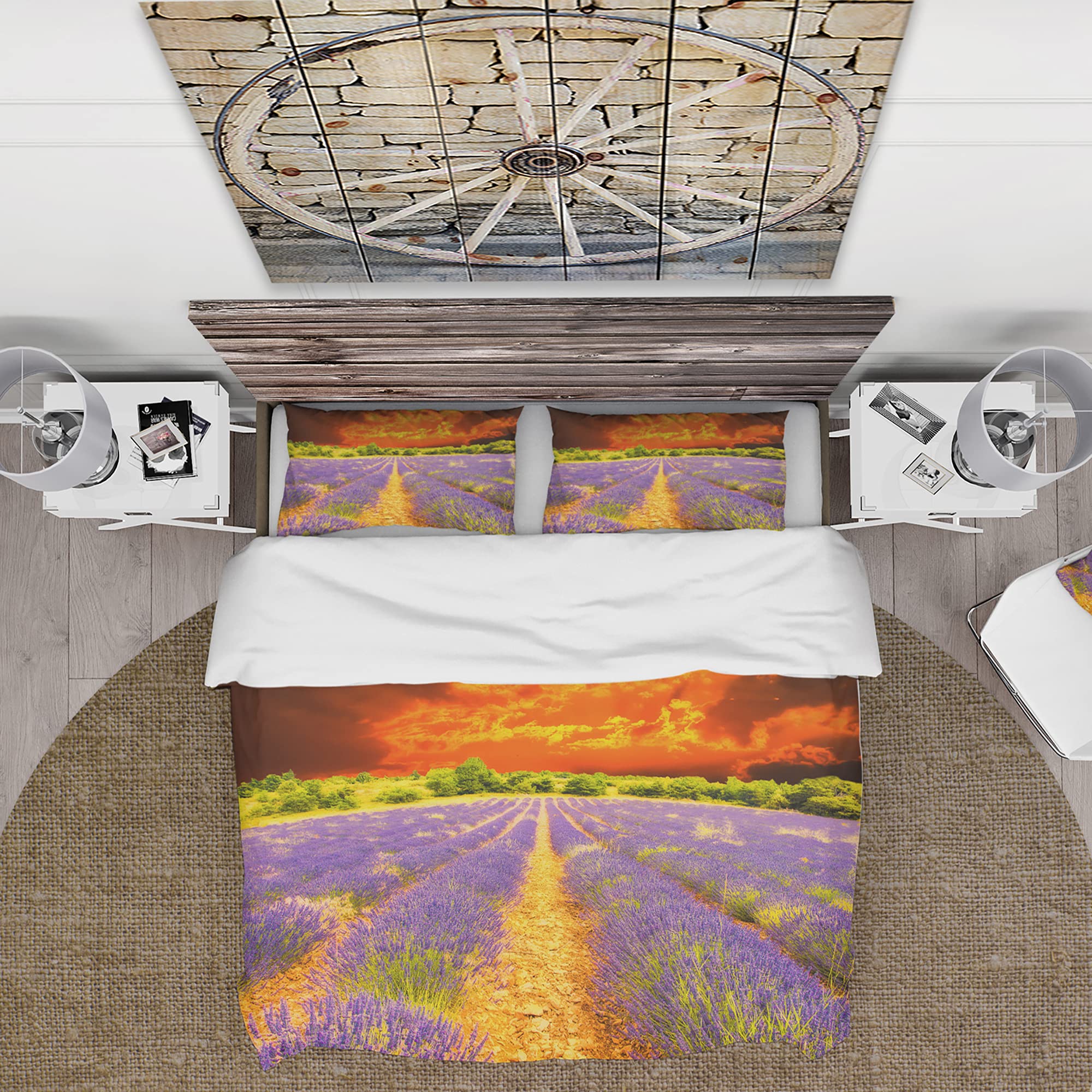 Lavender Sunset Nautical Duvet Cover Set King - Floral Coastal Bedding for All Seasons