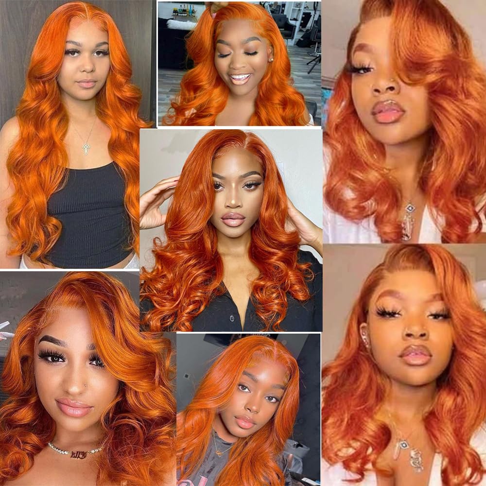 Brazilian Burnt Orange Body Wave Human Hair Bundles 8 10 12 Inch - Unprocessed Virgin Hair 3 Bundles for Natural Look | Perfect for Weaves, Wigs & Extensions