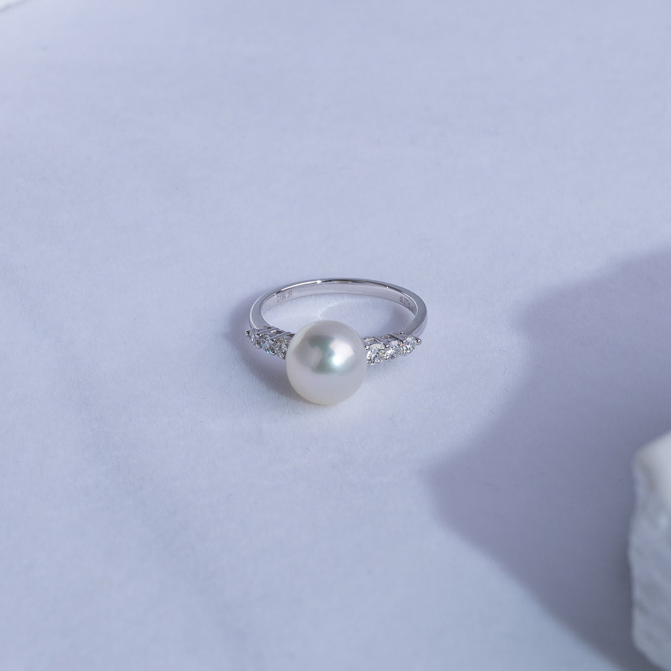 18K White Gold Diamond & Australian South Sea Pearl Ring for Women - Elegant Bridal, Wedding, Anniversary & Gift Jewelry KR00056